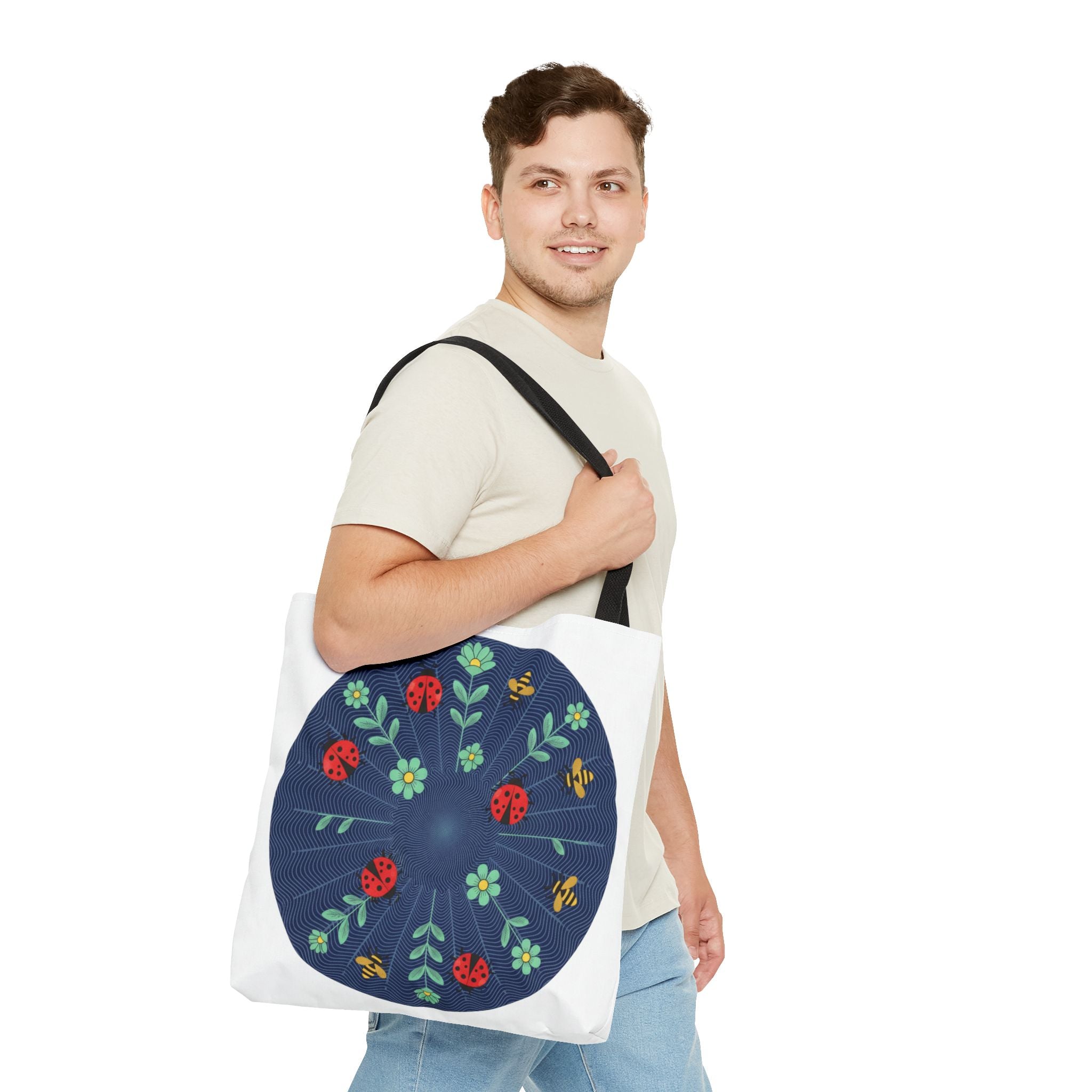 Ladybug Garden Tote Bag — Floral Circular Print AOP Tote