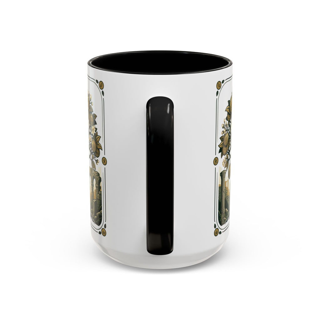 Ornate Tree of Coins Coffee Mug — Gold Ruins Accent Ceramic Mug (11/15oz)