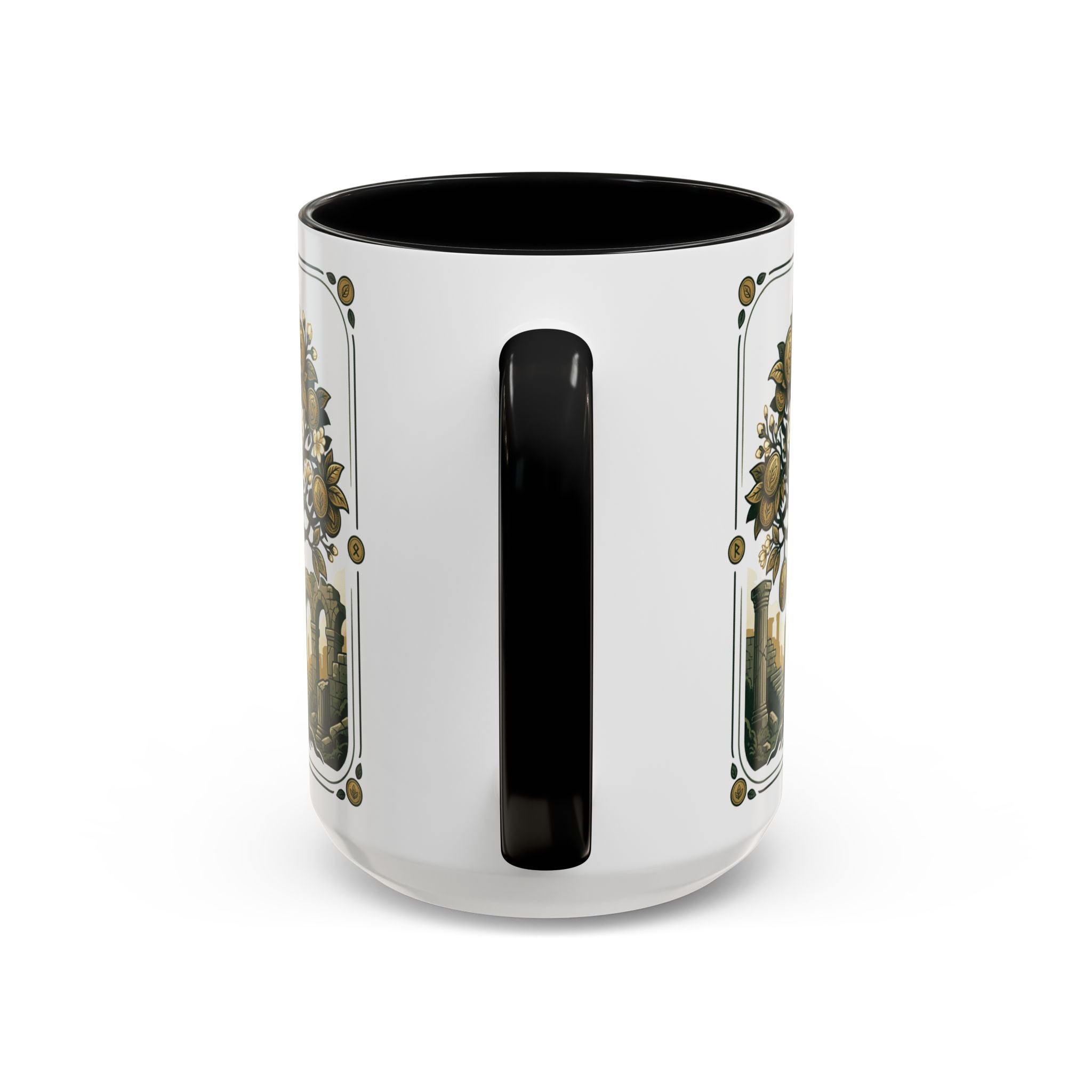 Ornate Tree of Coins Coffee Mug — Gold Ruins Accent Ceramic Mug (11/15oz)