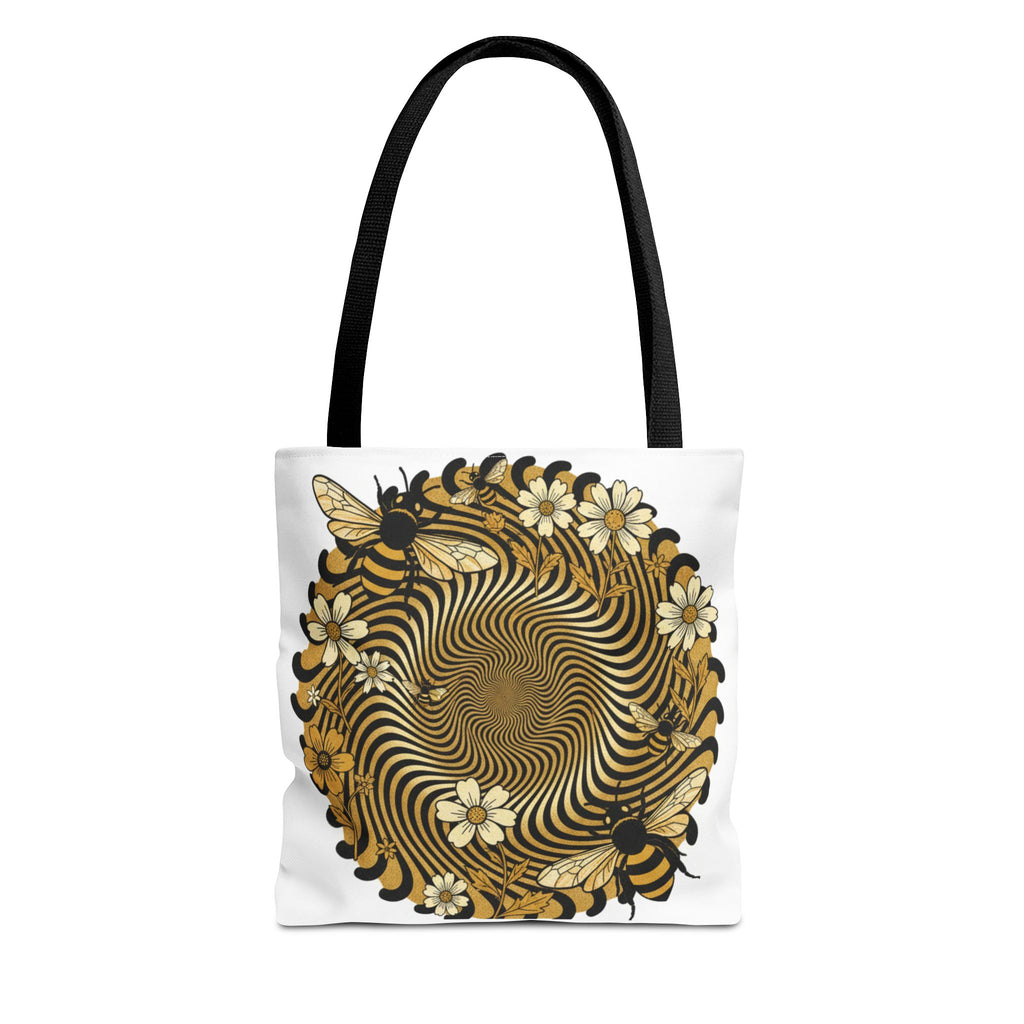 Bee Floral Spiral Tote Bag — Vintage Honeybee Floral Swirl Design