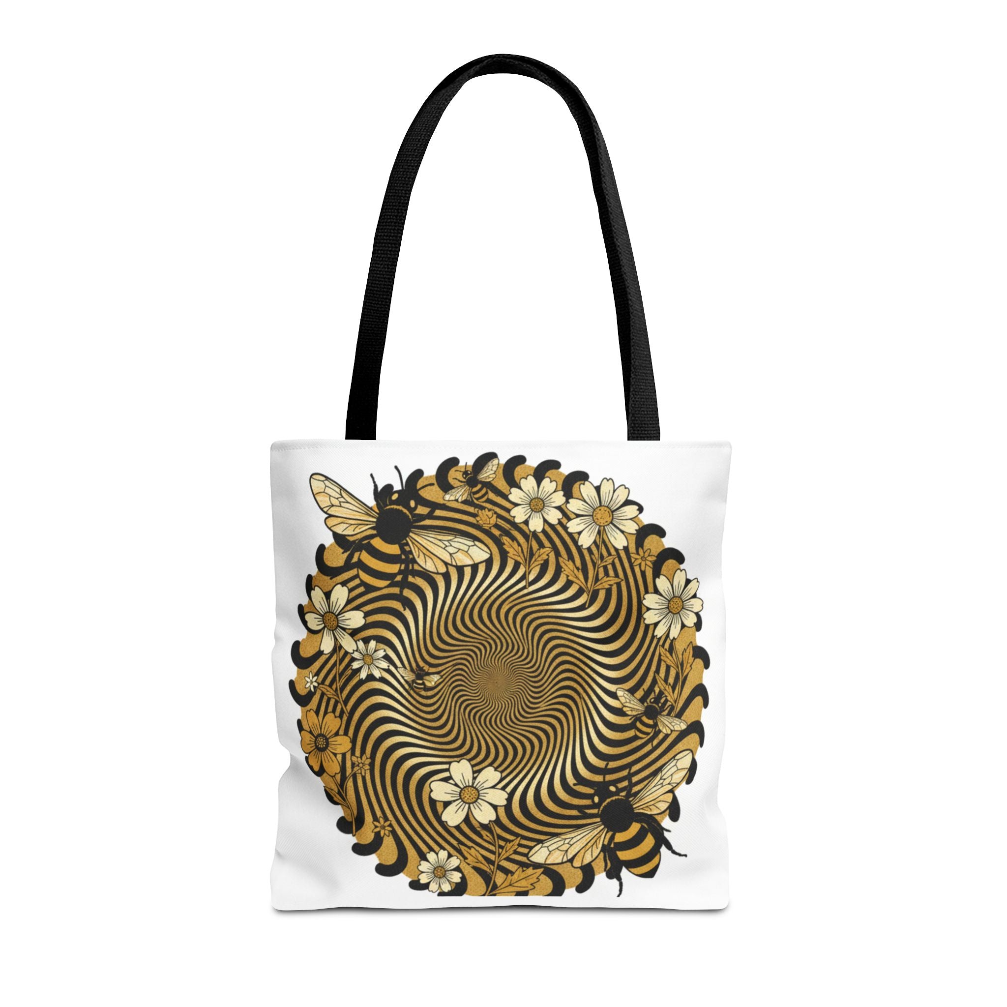 Bee Floral Spiral Tote Bag — Vintage Honeybee Floral Swirl Design
