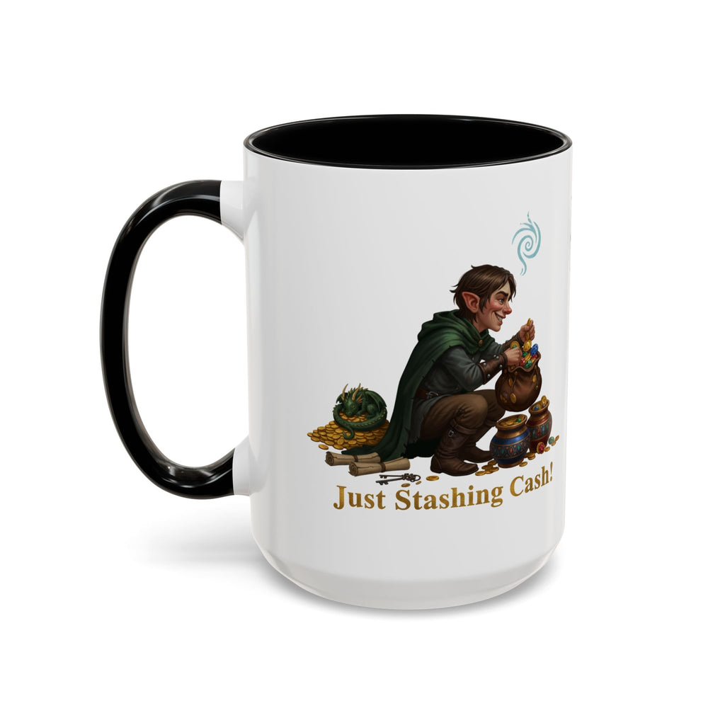 Accent Coffee Mug — "Just Stashing Cash!" Fantasy Gnome Money Mug (11/15oz)