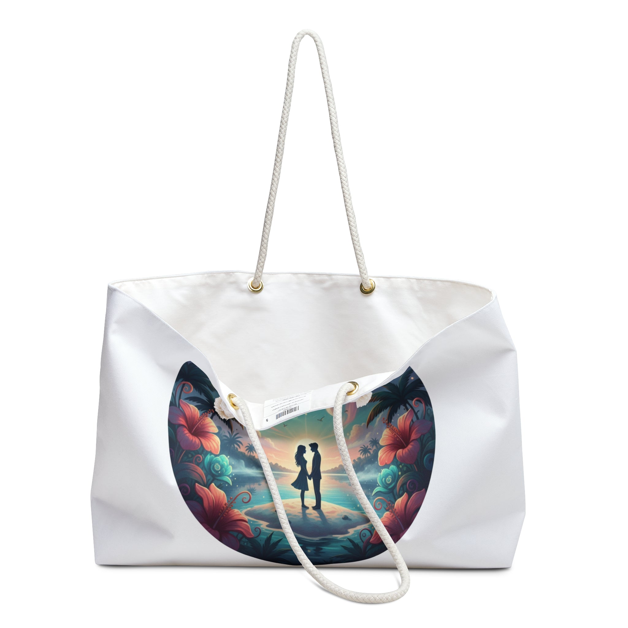Romantic Tropical Night Weekender Bag — Couples Silhouette Beach Tote