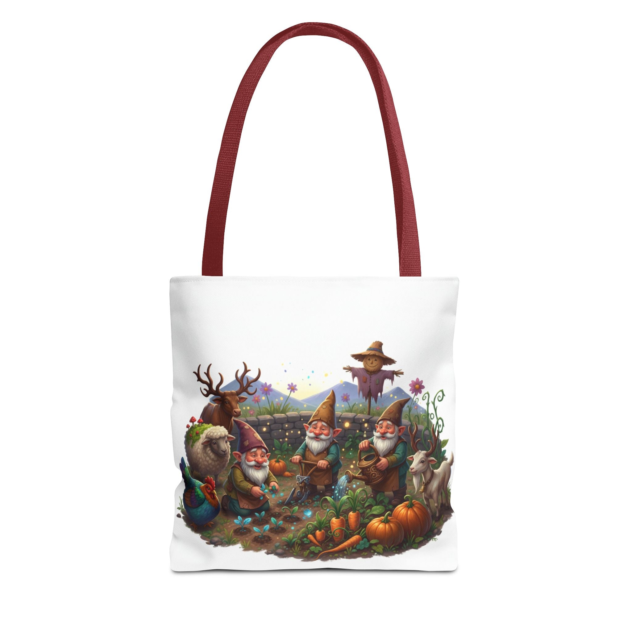 Gnome Garden Tote Bag — Whimsical Gnome & Pumpkin Illustration AOP Tote