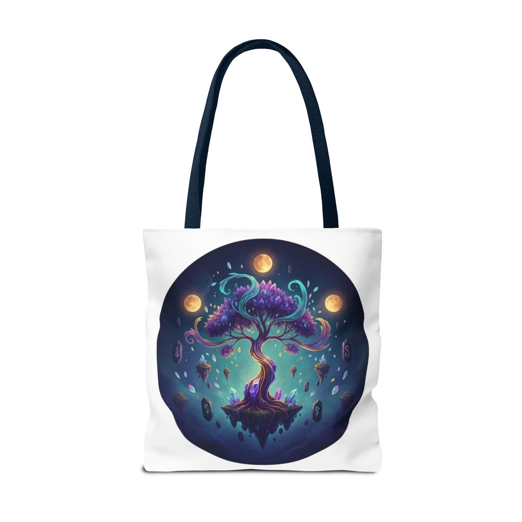Mystic Floating Tree Tote Bag — Cosmic Moonlight Illustration All-Over Print