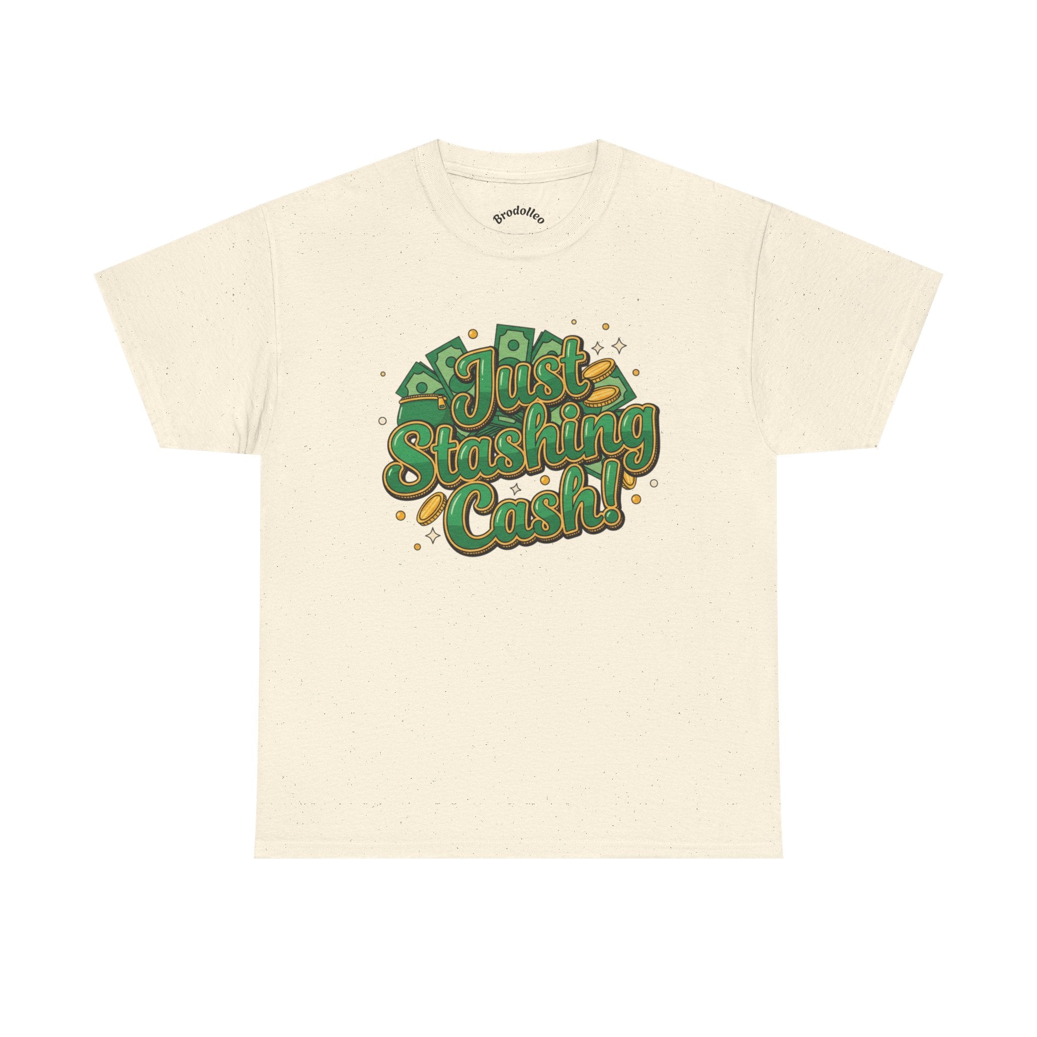 T‑Shirt — “Just Stashing Cash!” Retro Script Money Graphic Tee