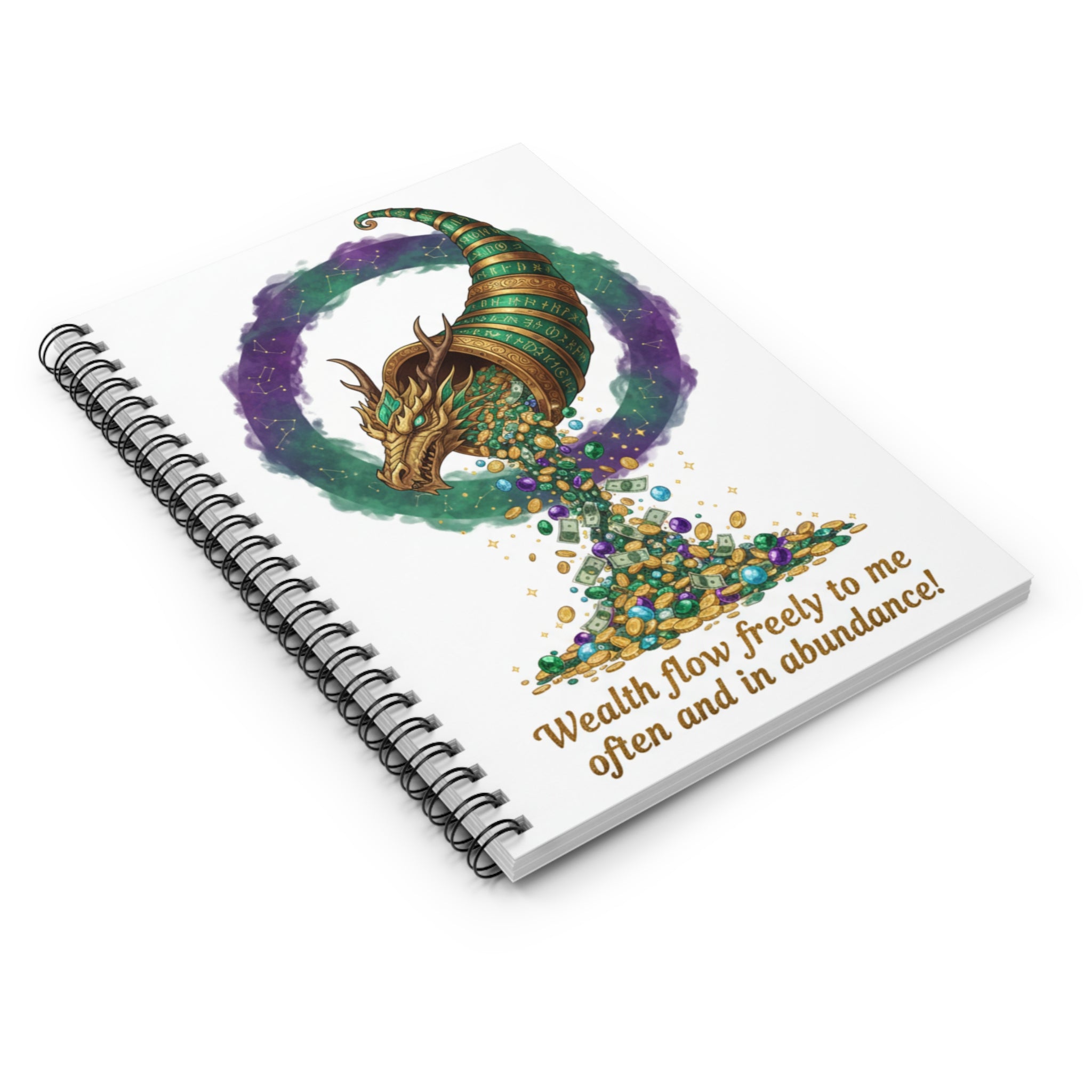 Wealth Cornucopia Notebook — Inspirational Dragon Cornucopia Journal ("Wealth flow freely to me often and in abundance!")