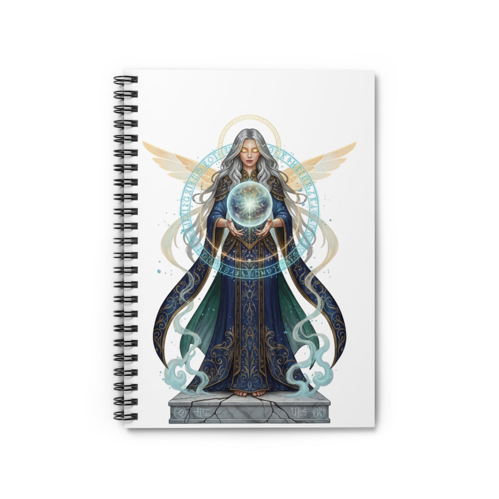 Mystic Oracle Spiral Notebook — Angelic Sorceress with Crystal Globe