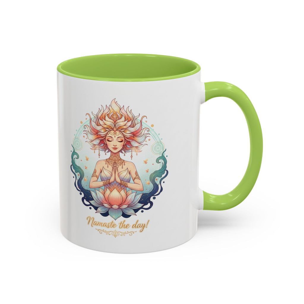 Namaste the Day Yoga Coffee Mug — Lotus Meditation Accent Mug (11/15oz)