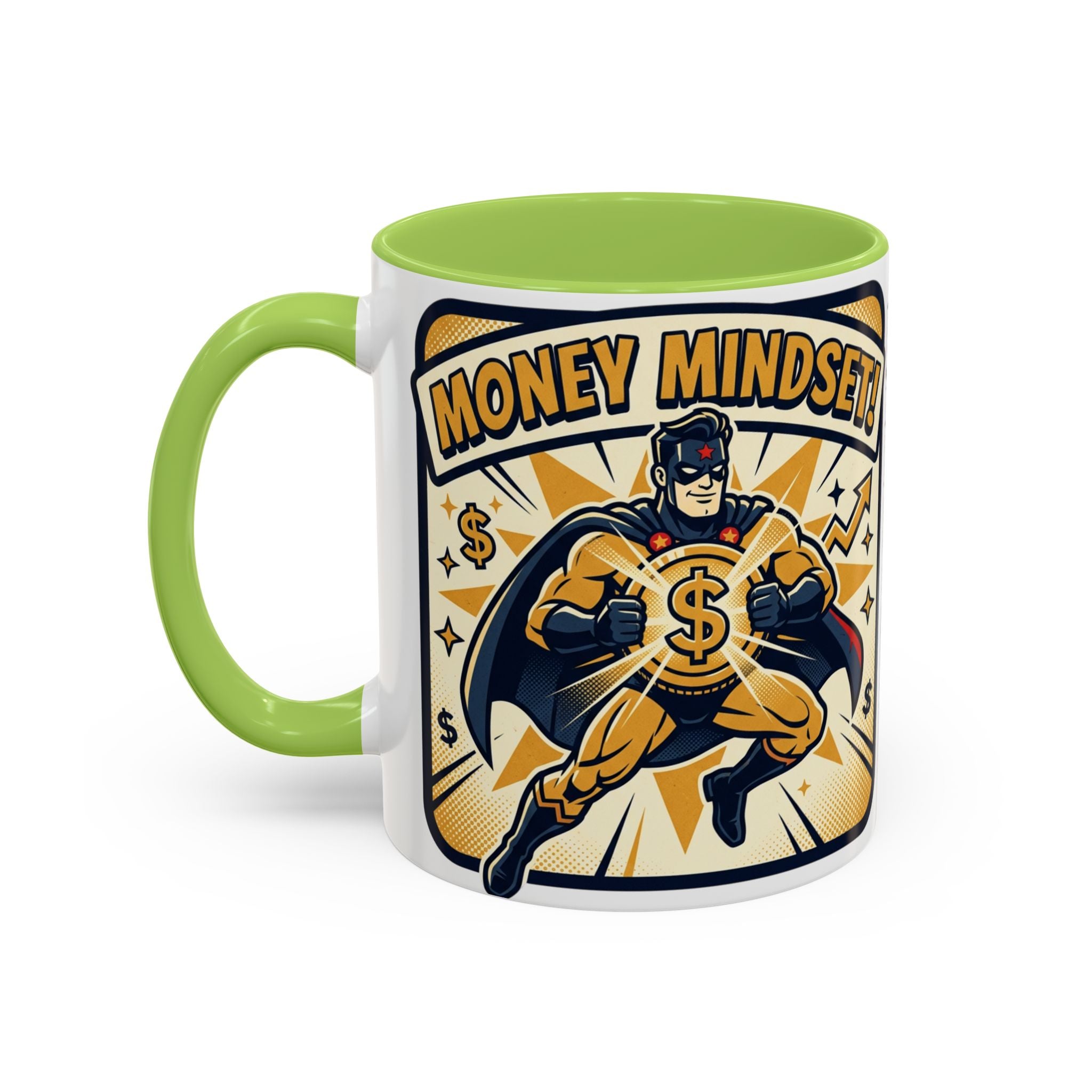 Money Mindset Coffee Mug — Motivational Superhero Design (11/15 oz)