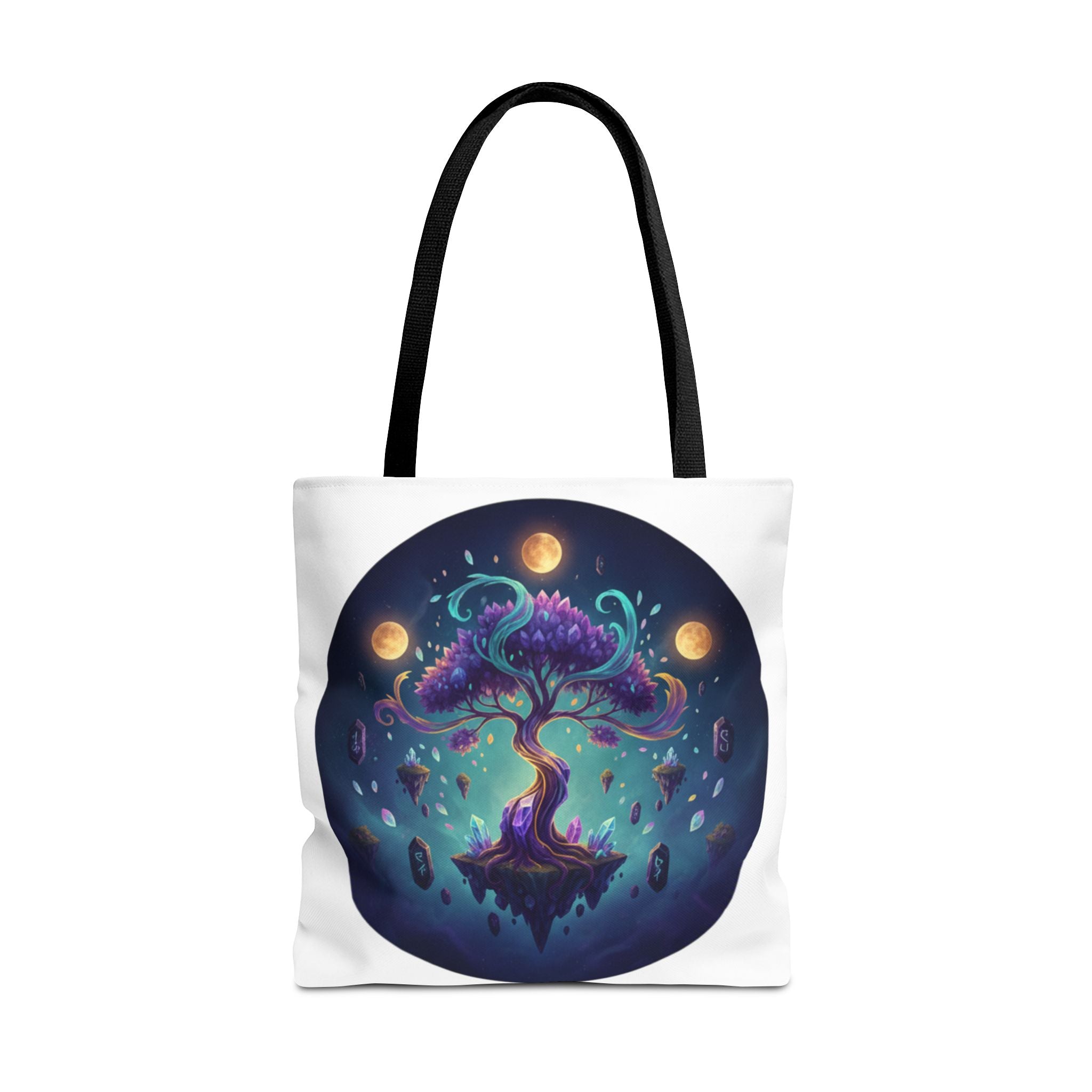 Mystic Floating Tree Tote Bag — Cosmic Moonlight Illustration All-Over Print