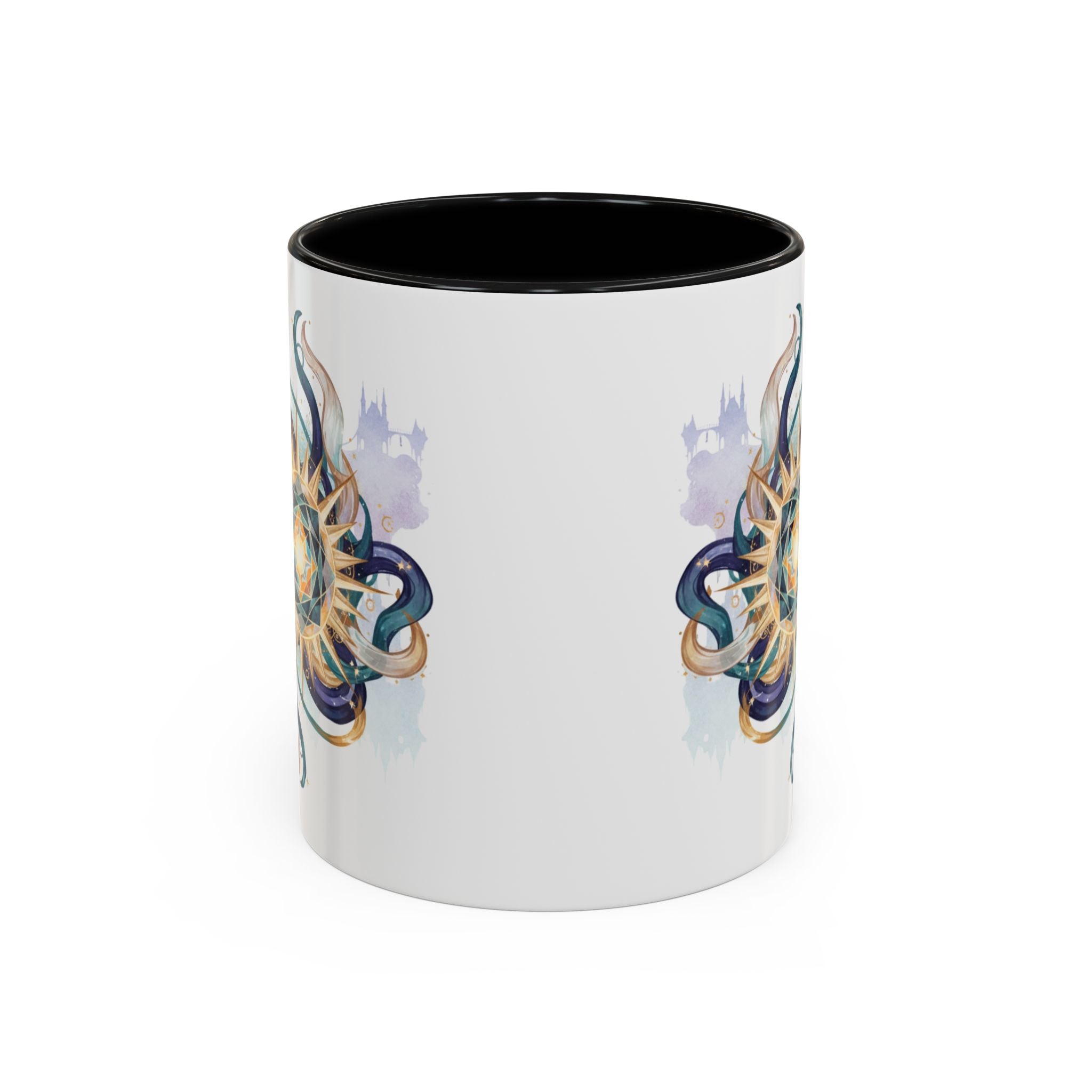 Celestial Nautilus Accent Coffee Mug — Ocean Sun Compass Art (11/15oz)