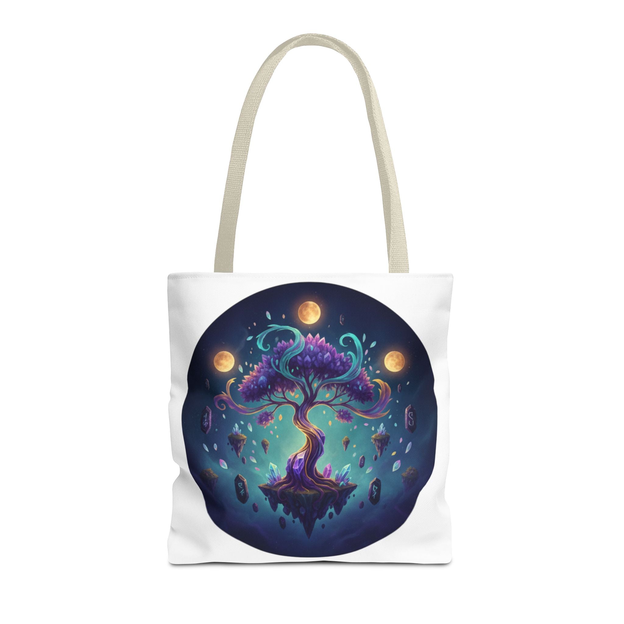 Mystic Floating Tree Tote Bag — Cosmic Moonlight Illustration All-Over Print