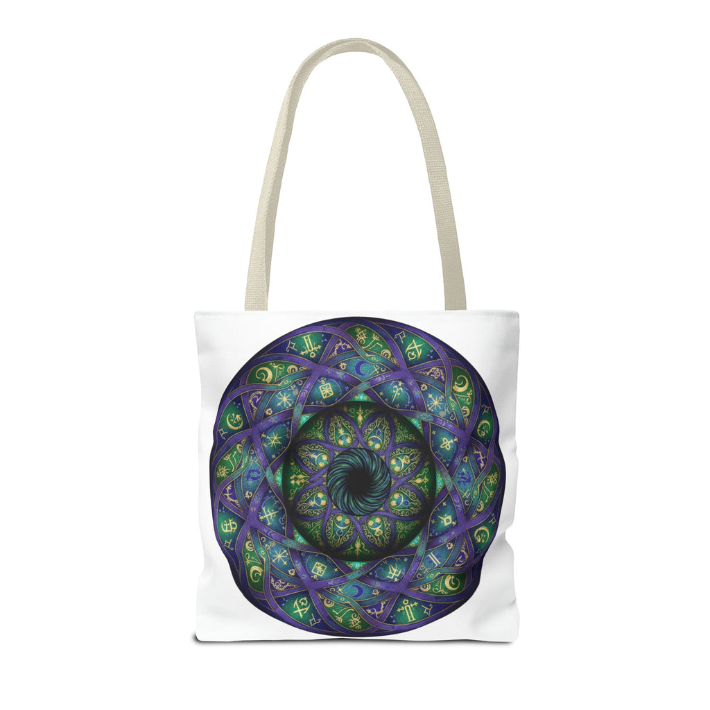 Mystic Mandala Tote Bag — Purple Green Spiral All-Over Print