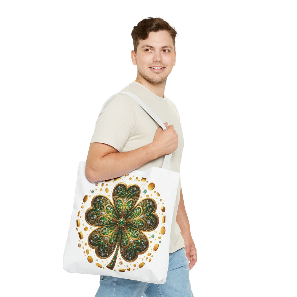 Celtic Shamrock Tote Bag — Green Four-Leaf Clover St. Patrick’s Day All-Over Print