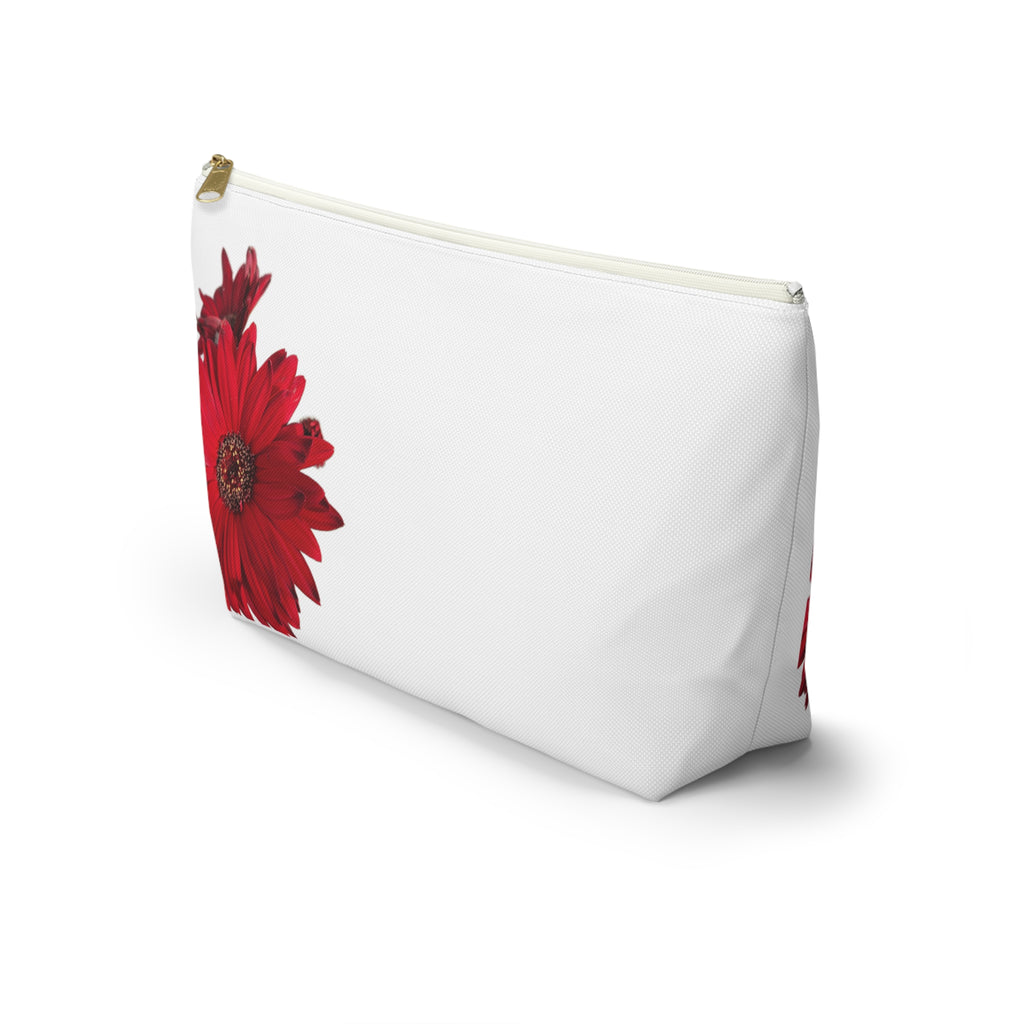 Red Daisy Accessory Pouch — Floral Makeup Bag with T-Bottom