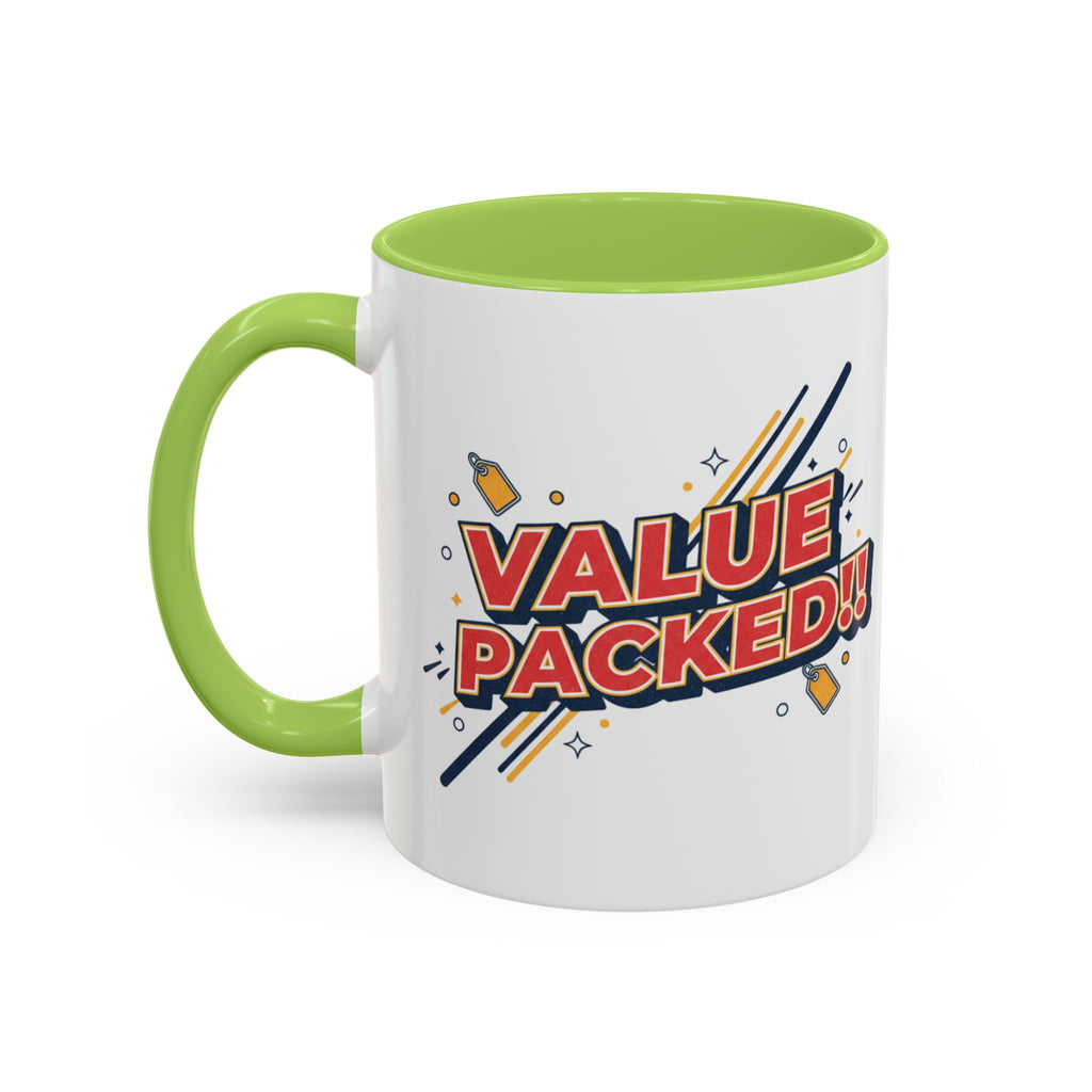 Value Packed!! Accent Coffee Mug — Bold Retro Comic Graphic (11/15 oz)