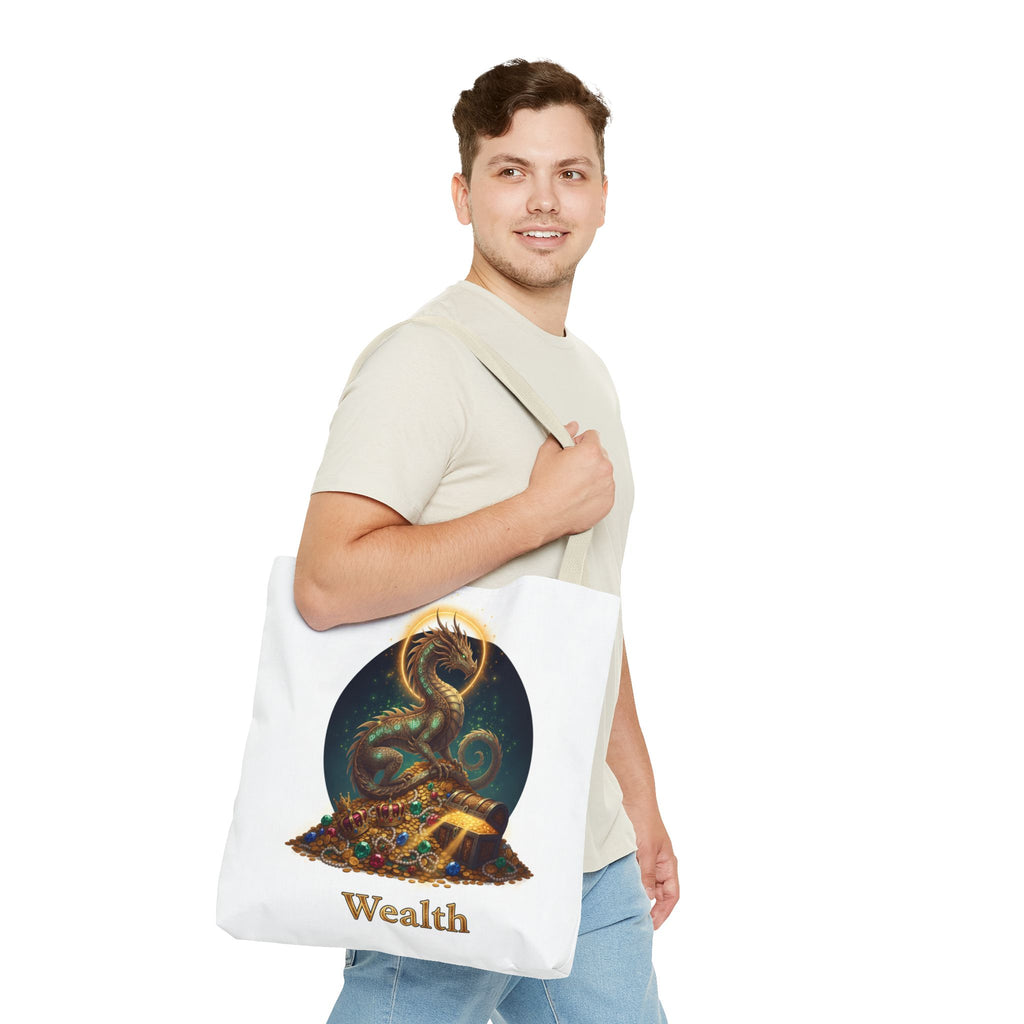 Wealth Dragon Tote Bag — Fantasy Dragon Treasure Illustration Tote
