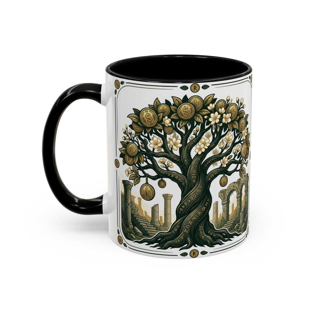 Ornate Tree of Coins Coffee Mug — Gold Ruins Accent Ceramic Mug (11/15oz)