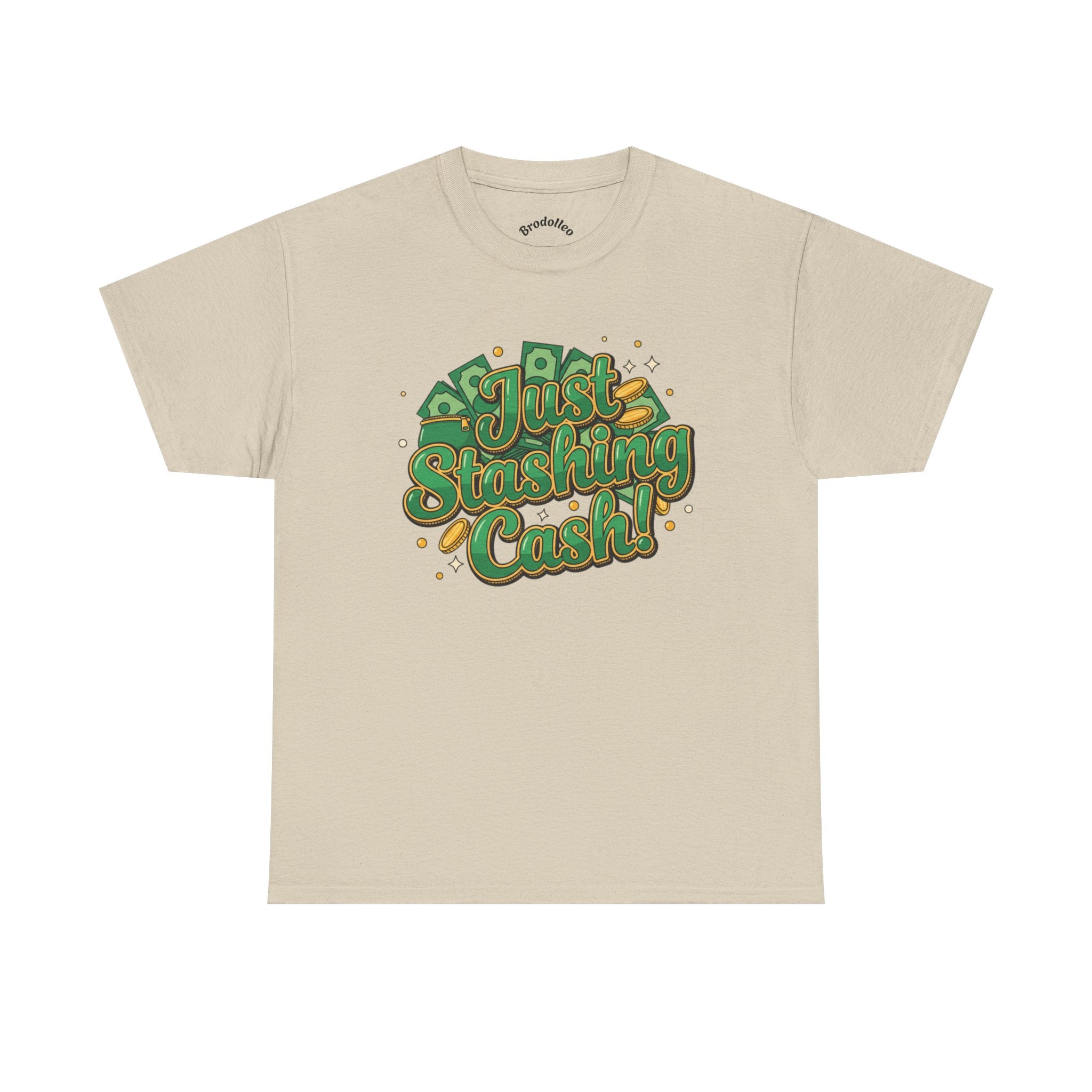 T‑Shirt — “Just Stashing Cash!” Retro Script Money Graphic Tee
