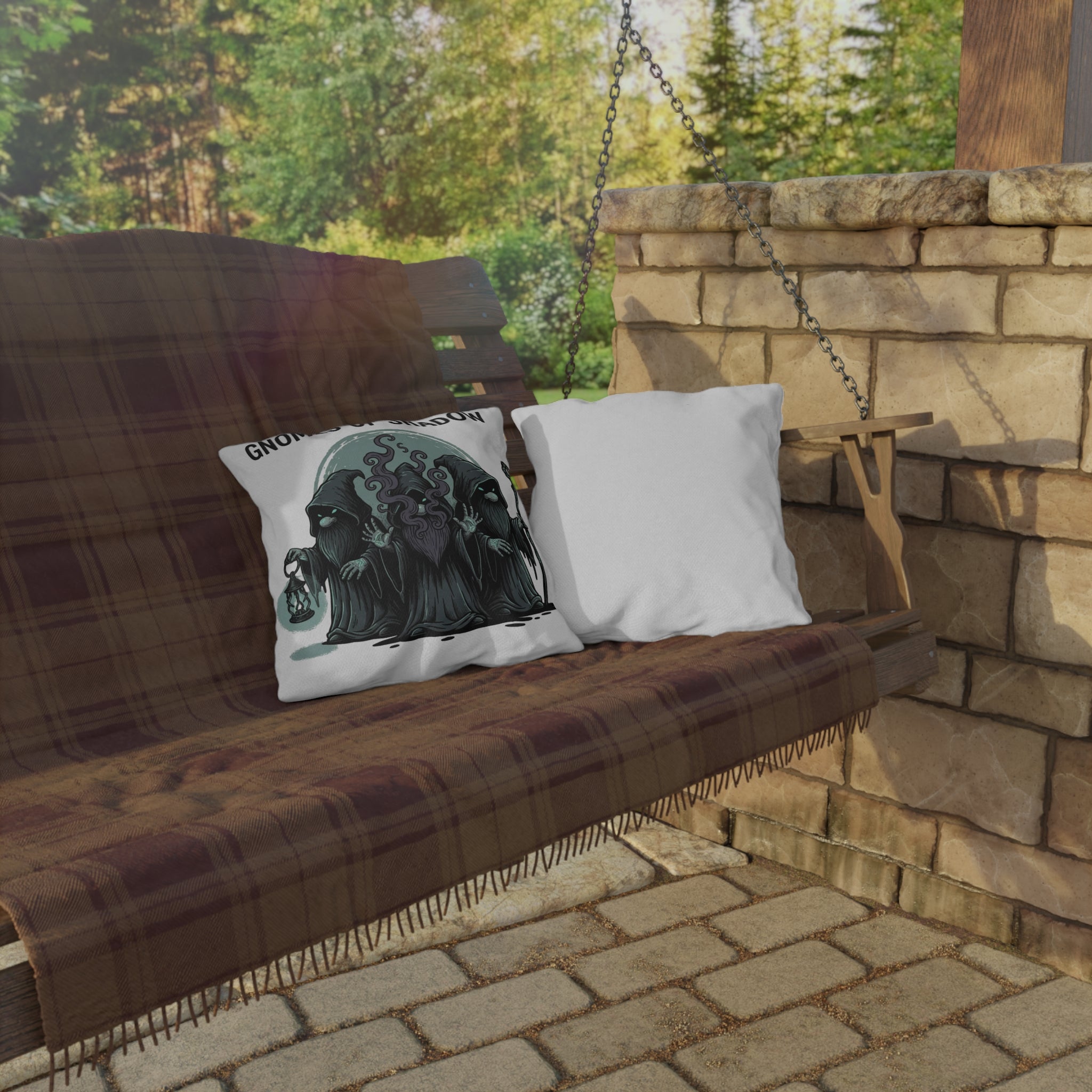 Gnomes of Shadow Outdoor Pillow — Gothic Garden Decorative Cushion