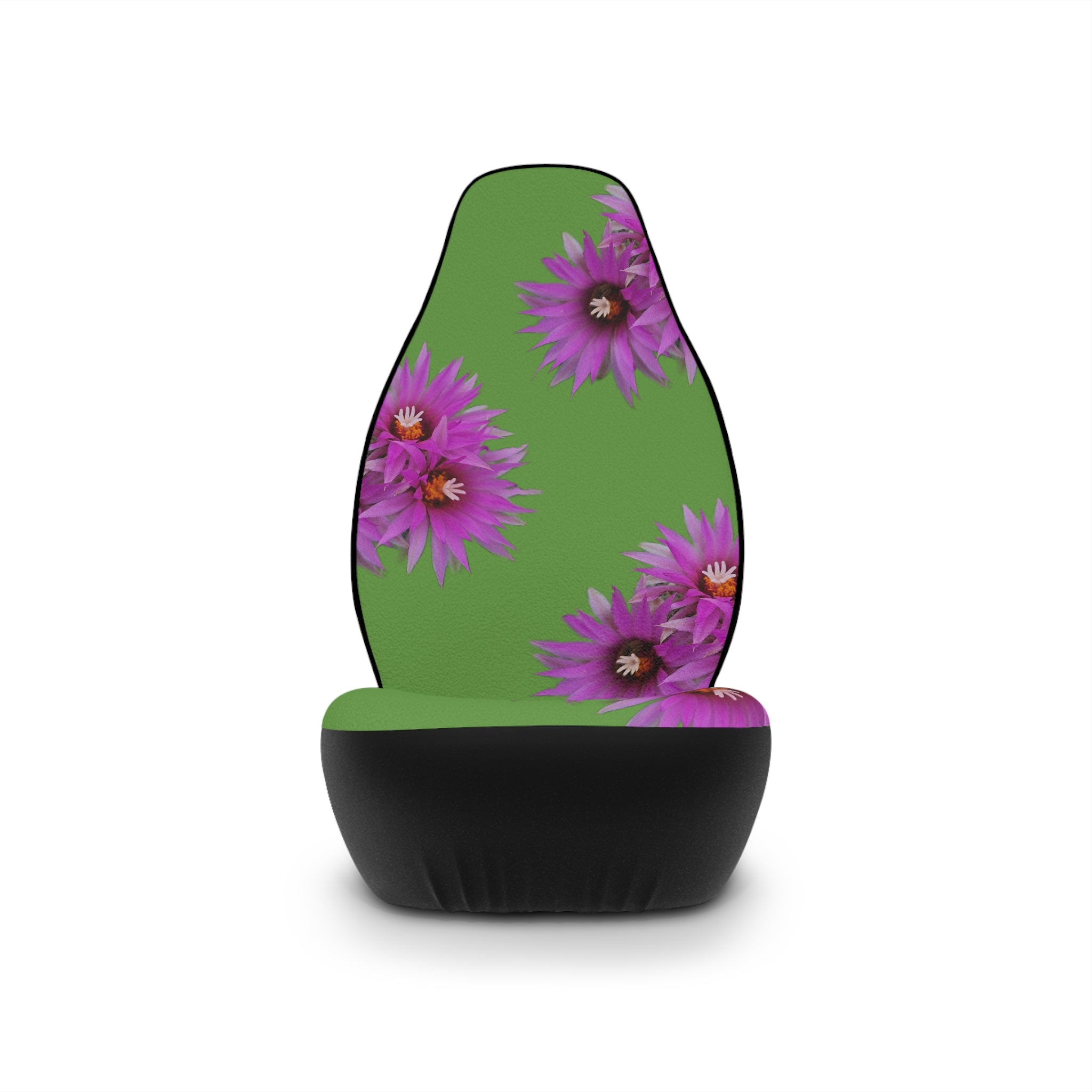 Floral Car Seat Covers — Green with Purple Lotus Design
