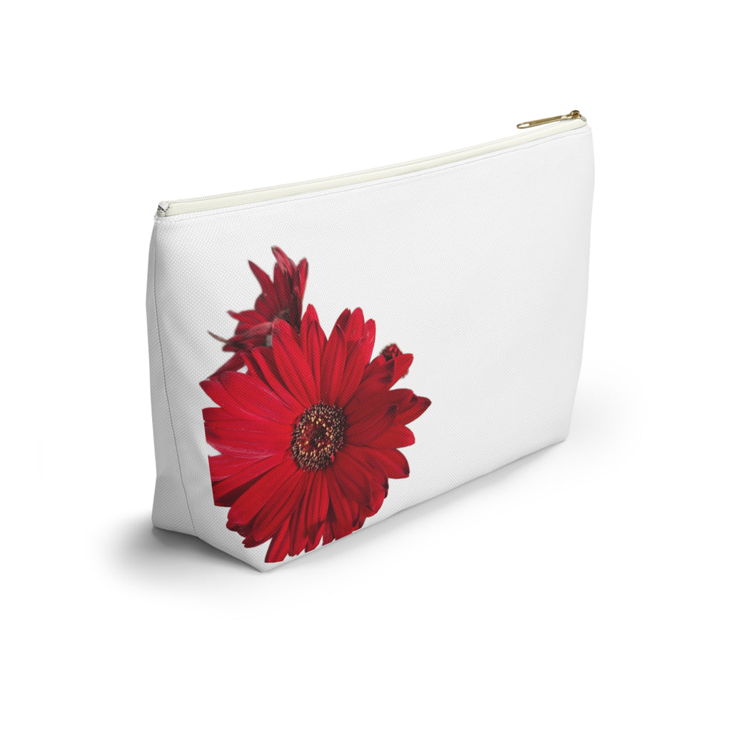Red Daisy Accessory Pouch — Floral Makeup Bag with T-Bottom