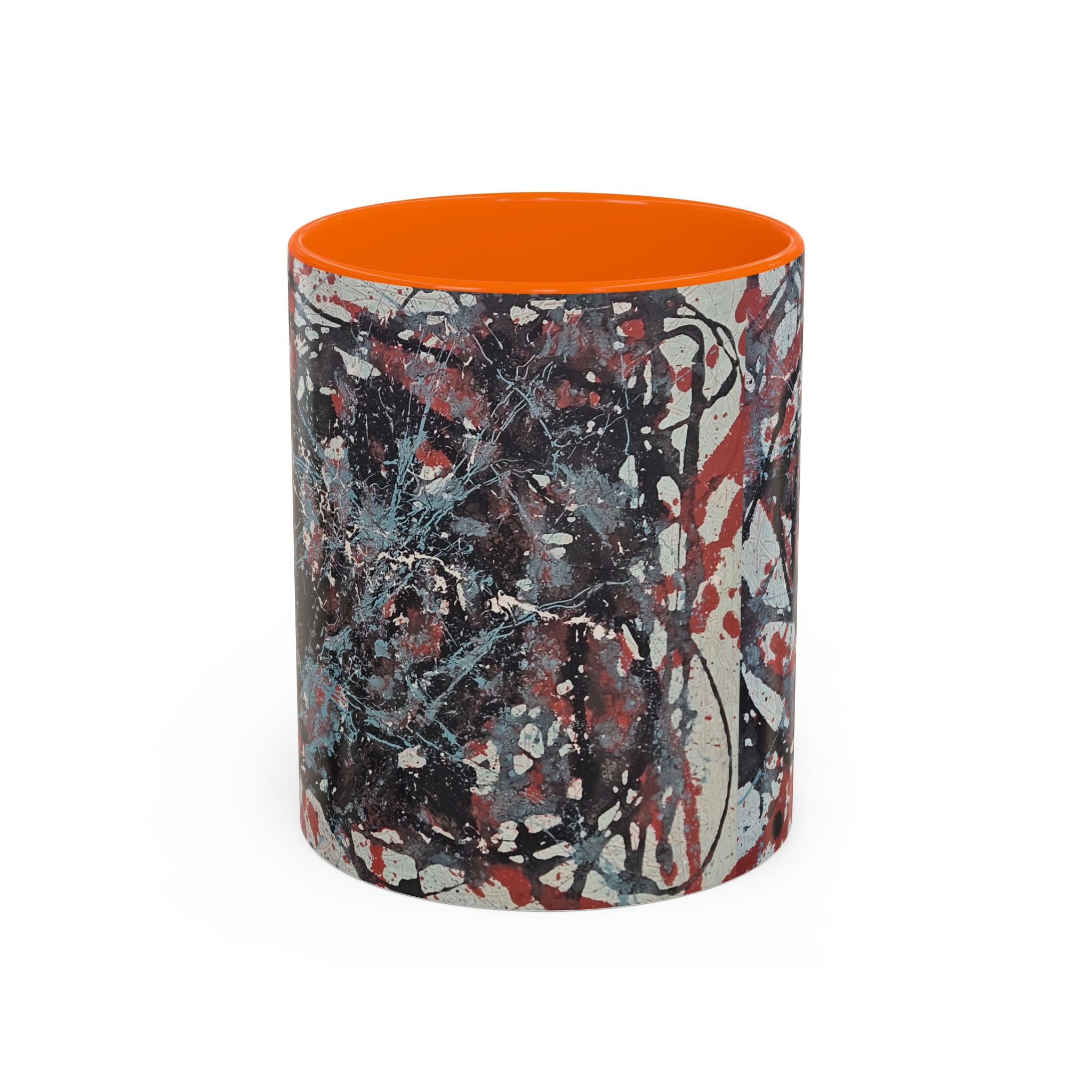 Abstract Splatter Accent Coffee Mug — Red, Black & White Artistic Design (11/15oz)