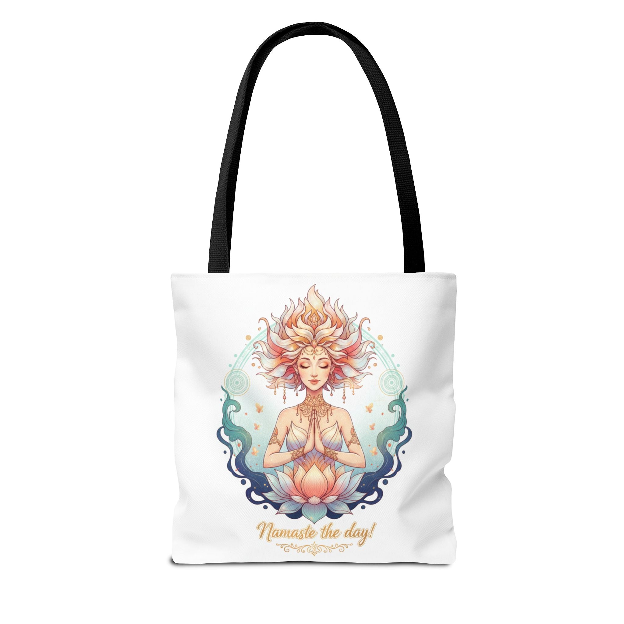 Yoga Lotus Tote Bag — "Namaste the day!" Meditation Canvas Tote
