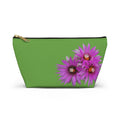 Floral Accessory Pouch — Pink Cactus Flowers on Green Makeup Bag
