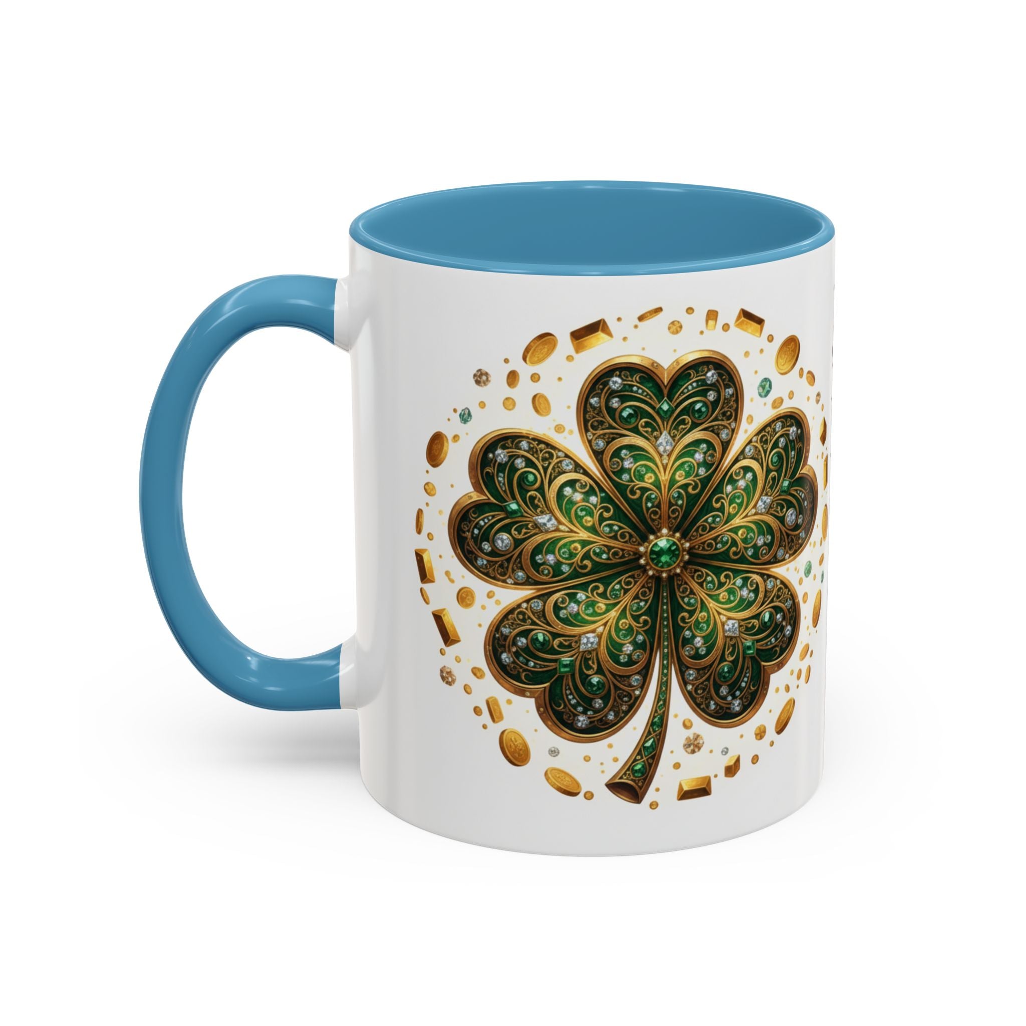 St. Patrick's Shamrock Coffee Mug — "Money Flows to Me" Lucky Charm Accent Mug