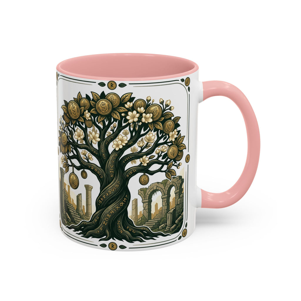 Ornate Tree of Coins Coffee Mug — Gold Ruins Accent Ceramic Mug (11/15oz)