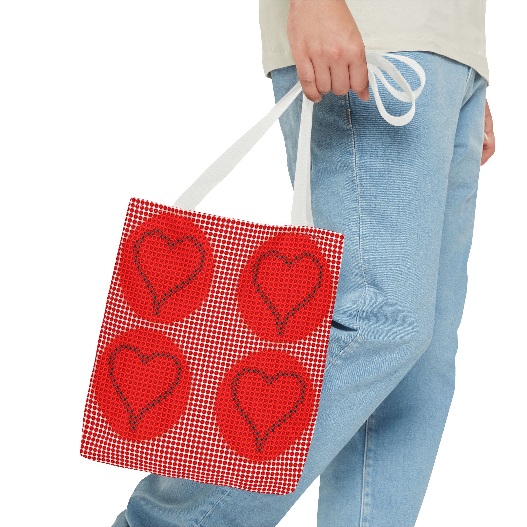 Heart Pattern Tote Bag — Red Valentine All-Over Print Canvas Tote
