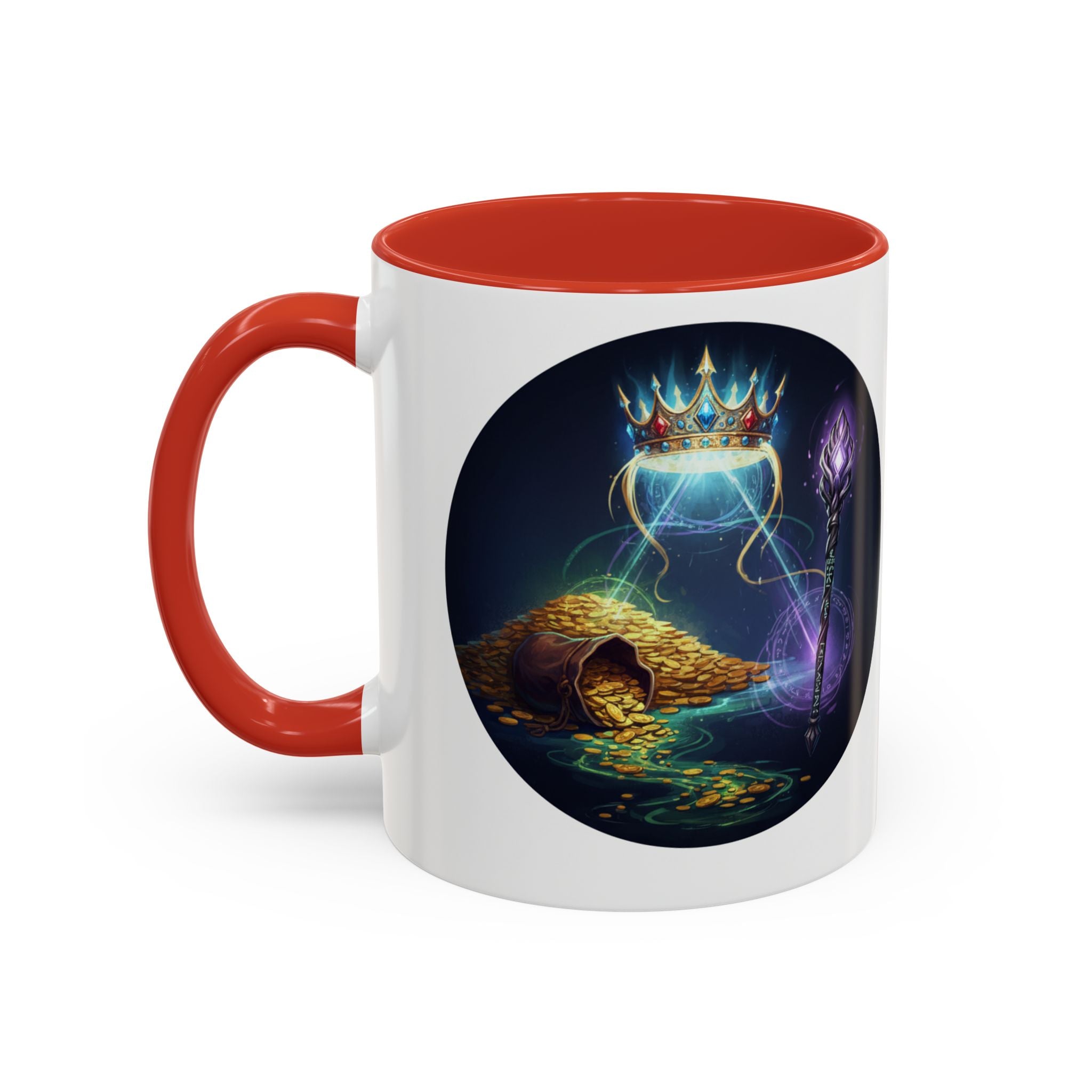 Magic Crown Coffee Mug — Fantasy Wizard Staff & Spilled Gold Accent Mug (11/15 oz)