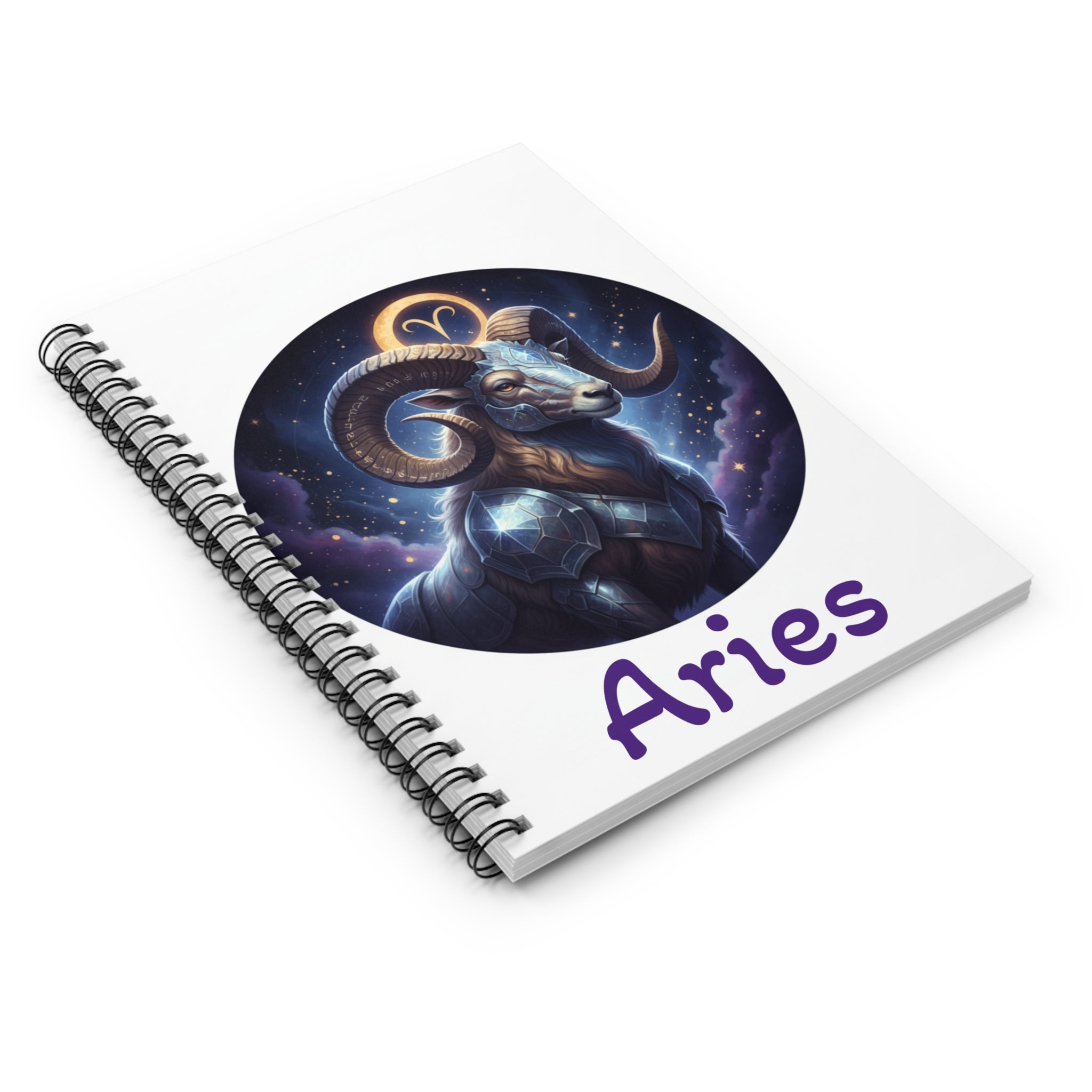 Aries Ram Spiral Notebook — Zodiac Astrology Journal, Starry Night Ram Design