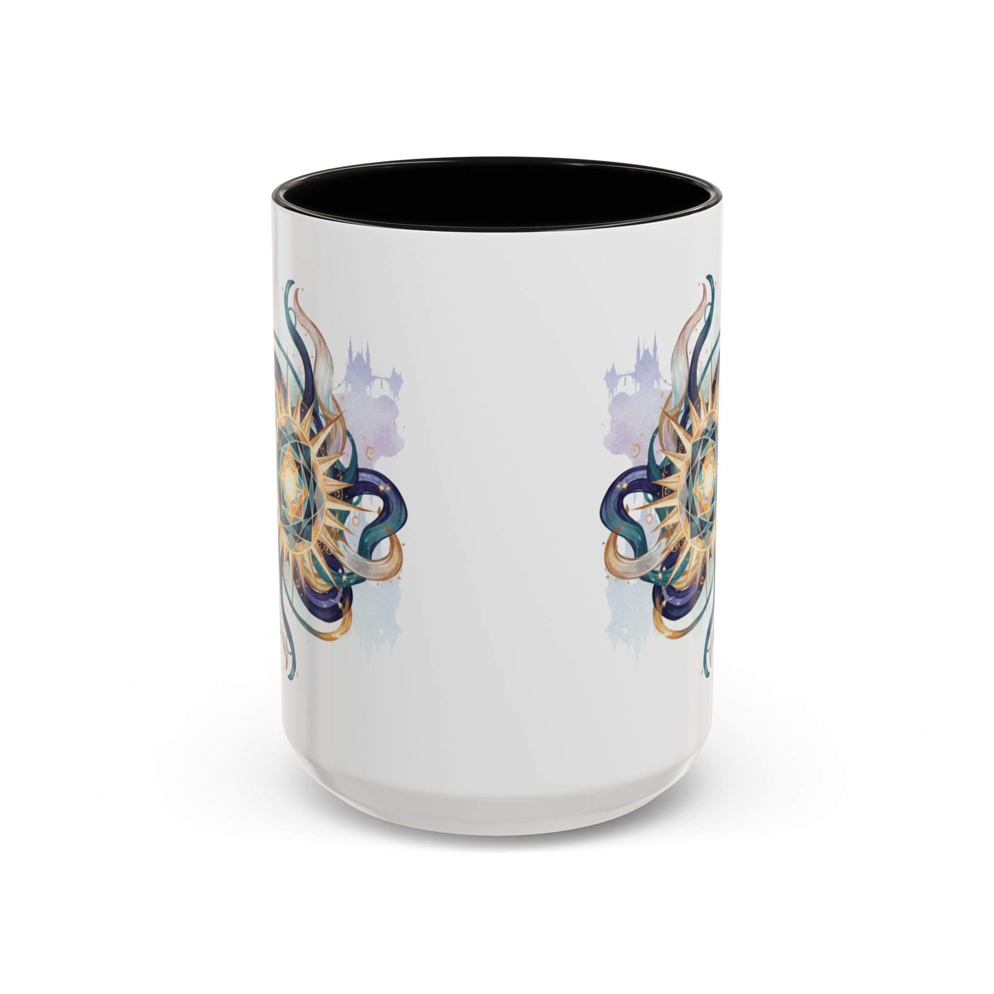 Celestial Nautilus Accent Coffee Mug — Ocean Sun Compass Art (11/15oz)