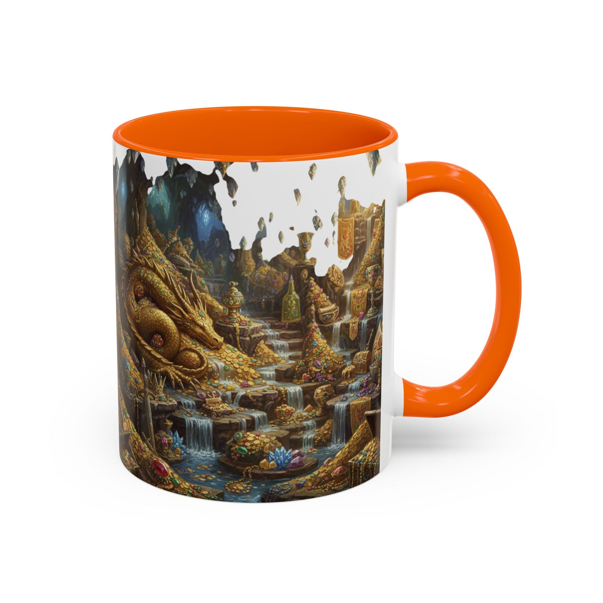 Dragon Hoard Accent Coffee Mug — Fantasy Treasure Landscape (11/15 oz)