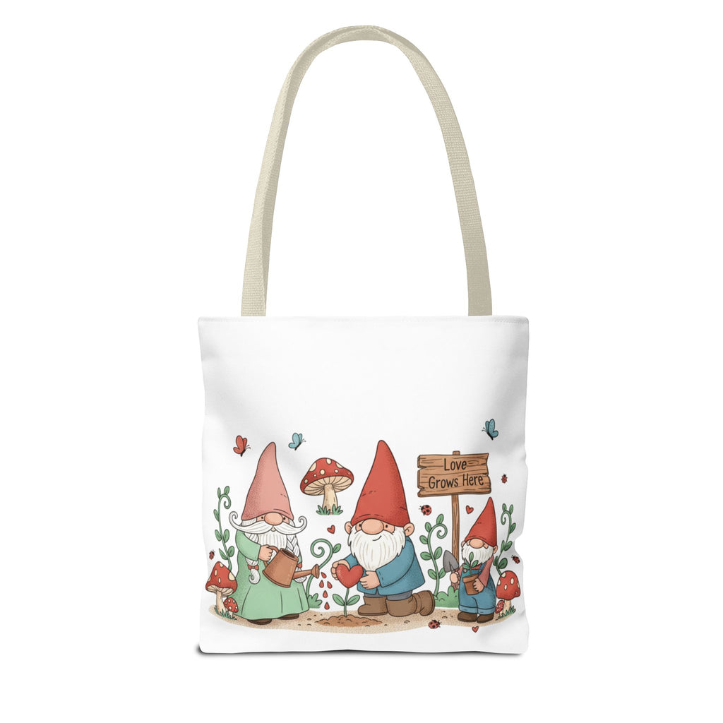 Gnome Garden Tote Bag — Cute Gardening Gnomes "Love Grows Here" Canvas Tote