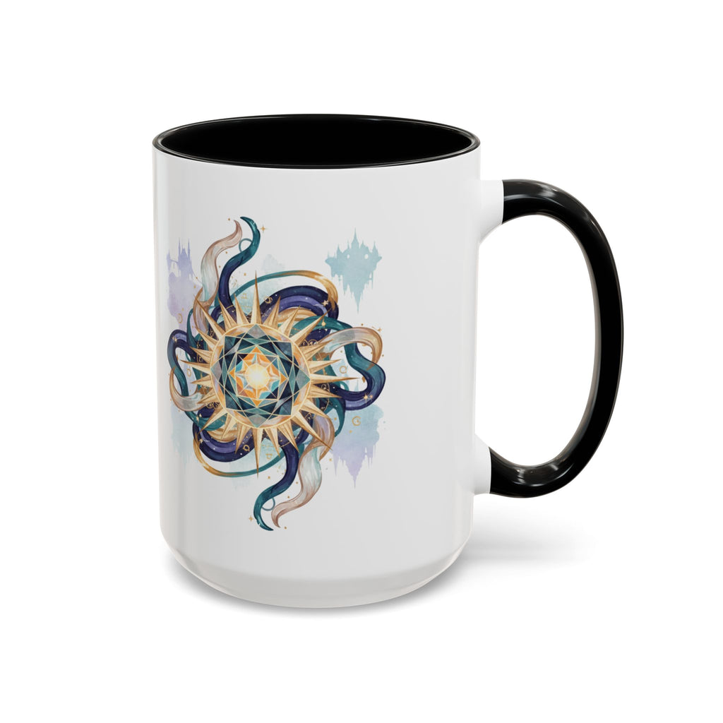 Celestial Nautilus Accent Coffee Mug — Ocean Sun Compass Art (11/15oz)