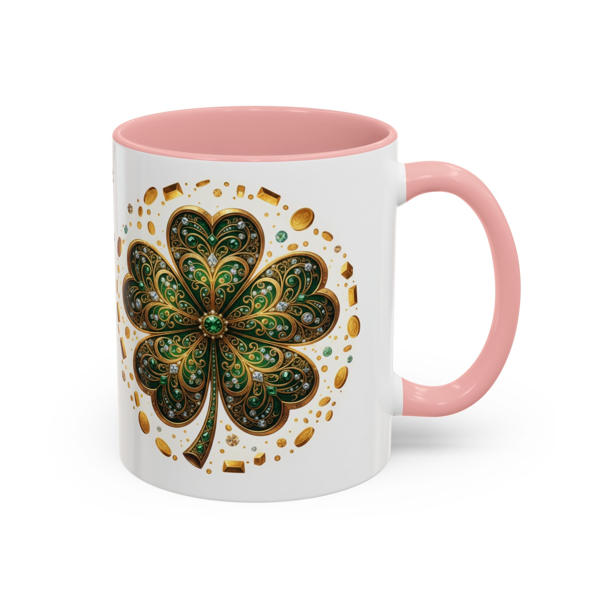 St. Patrick's Shamrock Coffee Mug — "Money Flows to Me" Lucky Charm Accent Mug