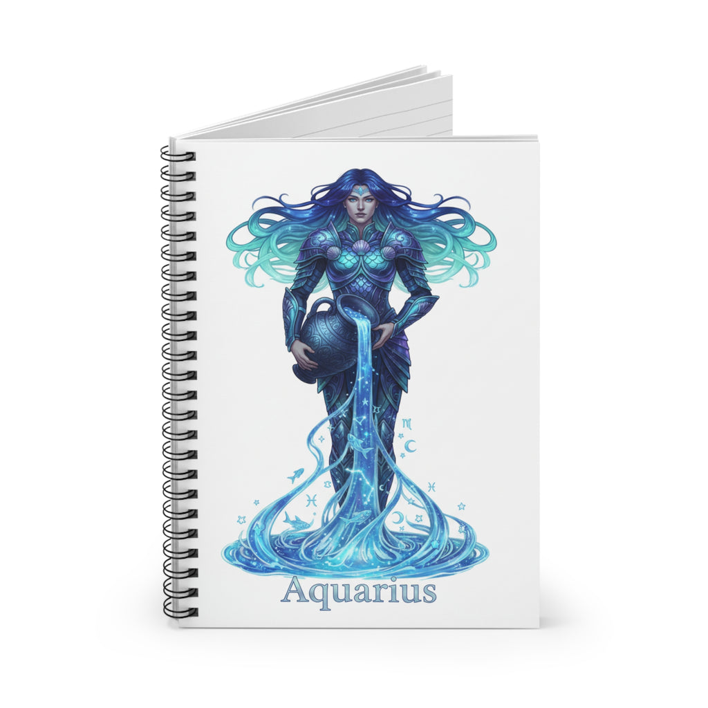 Aquarius Zodiac Spiral Notebook — Ruled Journal with Water-Bearer Artwork