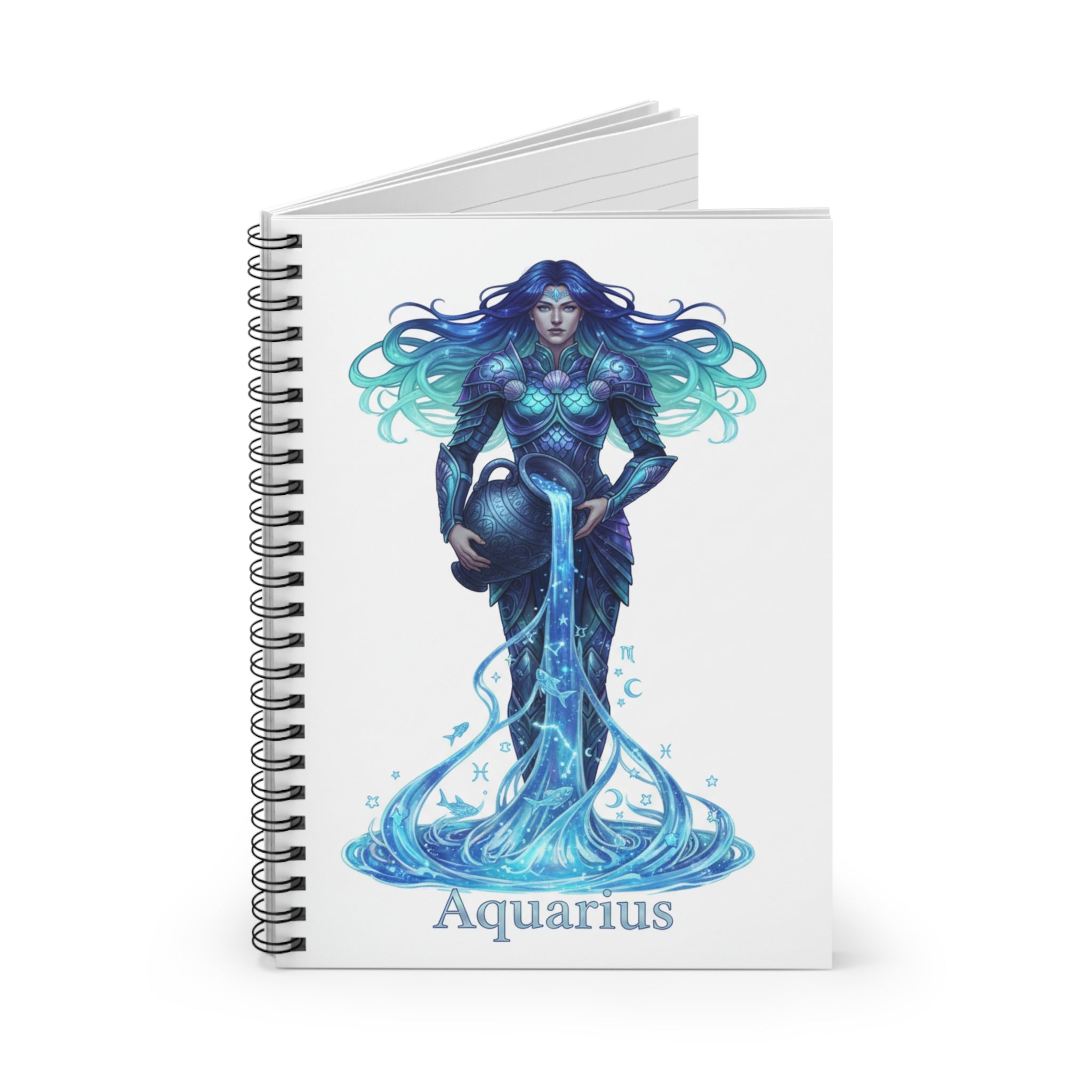 Aquarius Zodiac Spiral Notebook — Ruled Journal with Water-Bearer Artwork