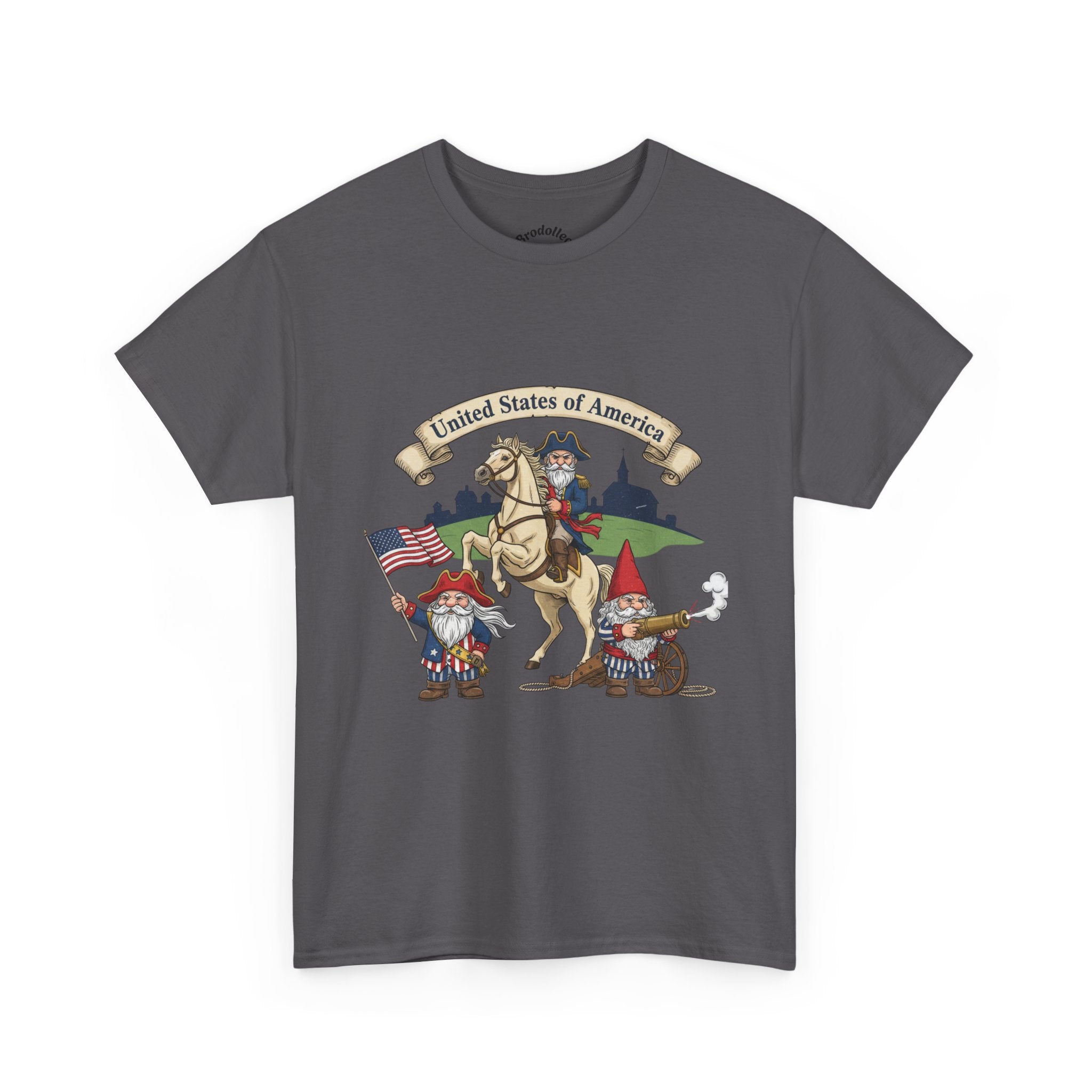 Patriotic Gnome & Horse Tee — "United States of America" Graphic T-Shirt