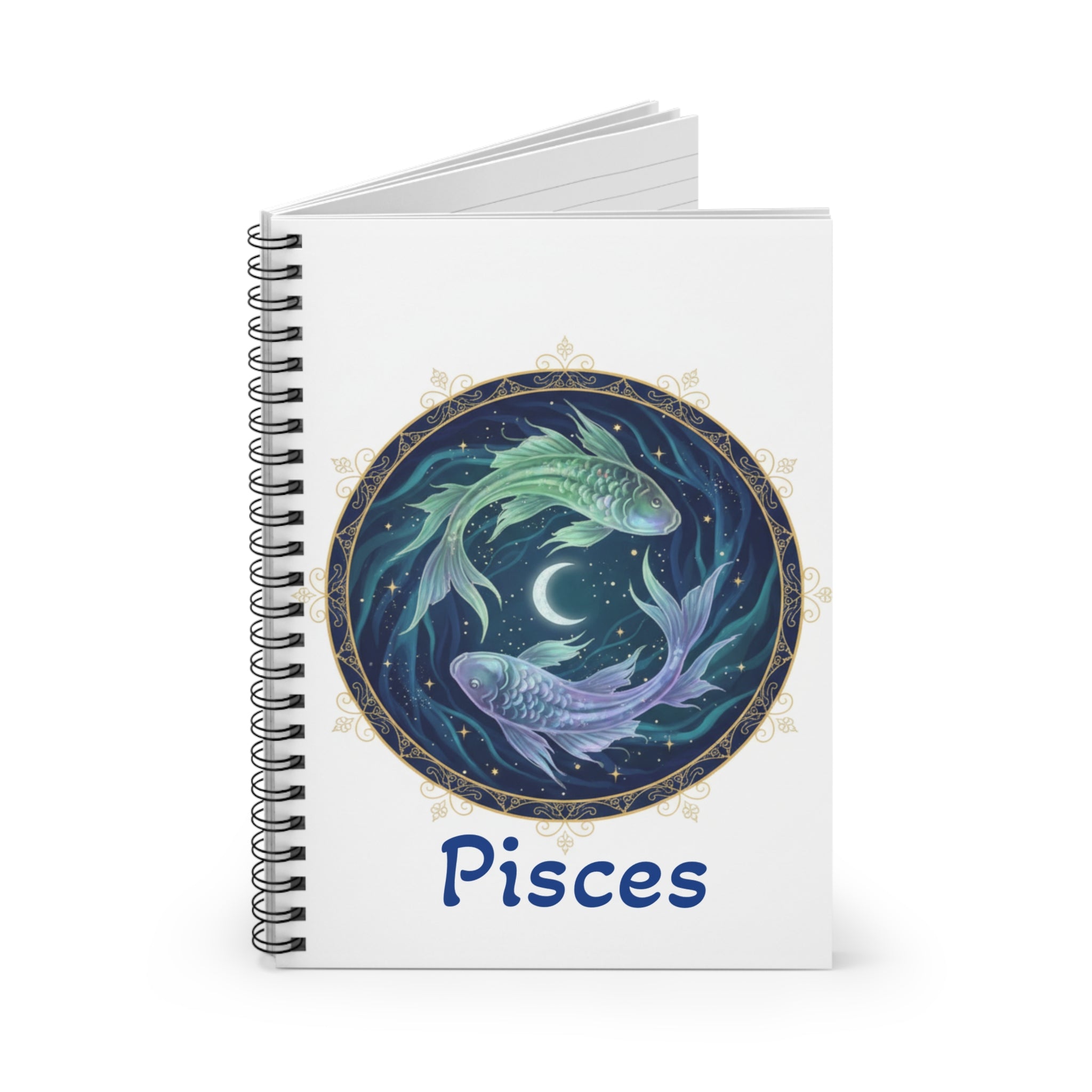 Koi Moon Spiral Notebook — Ruled Journal with Celestial Fish Design