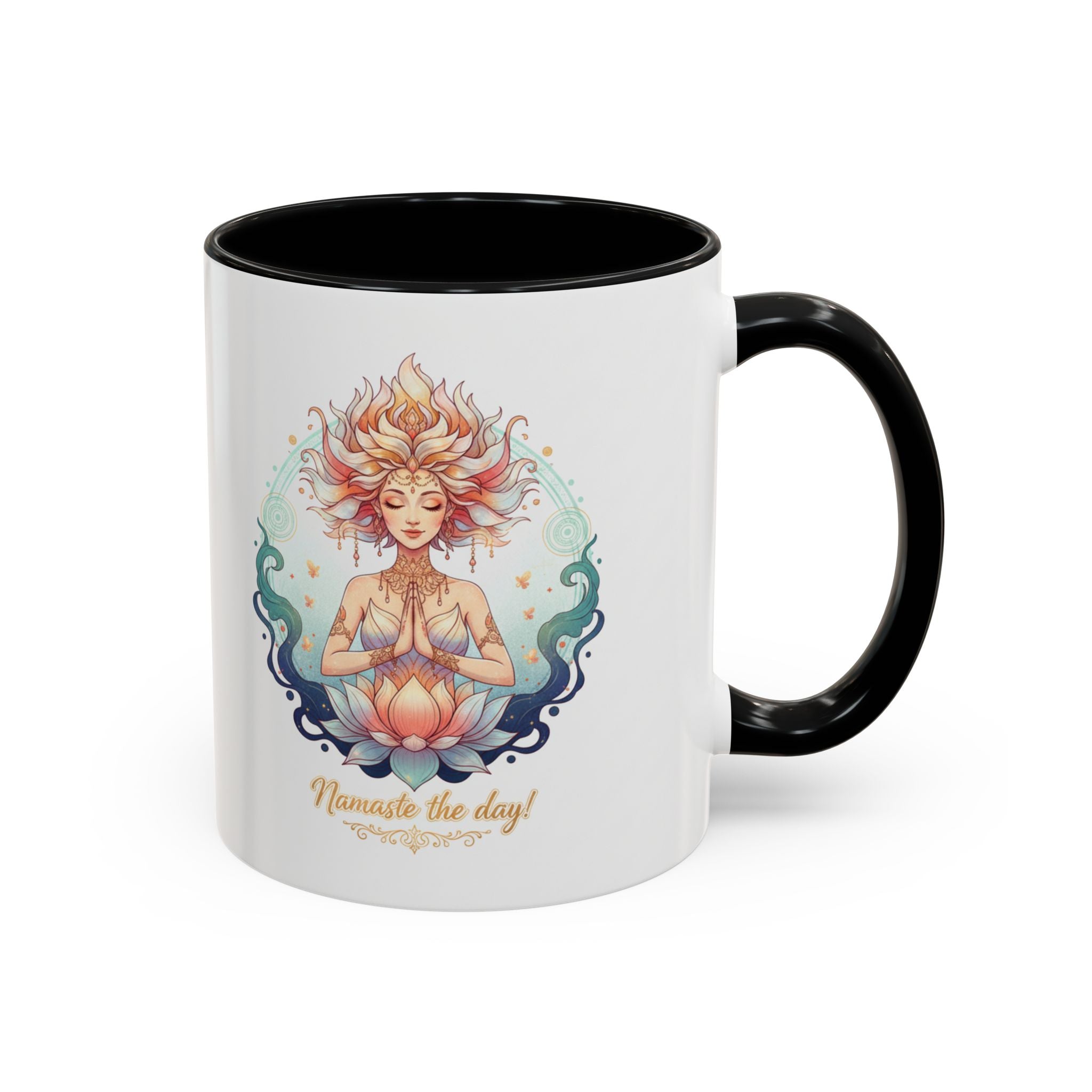 Namaste the Day Yoga Coffee Mug — Lotus Meditation Accent Mug (11/15oz)