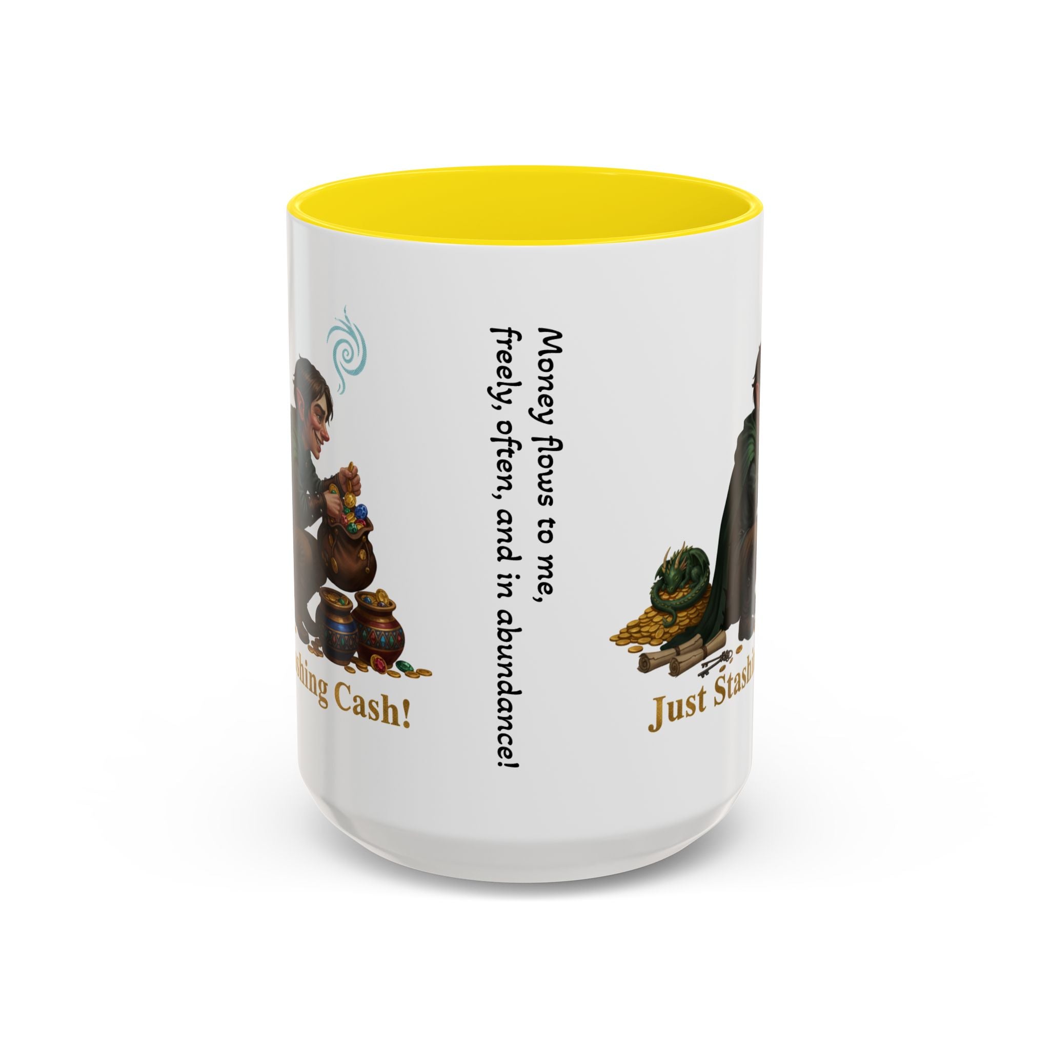 Accent Coffee Mug — "Just Stashing Cash!" Fantasy Gnome Money Mug (11/15oz)