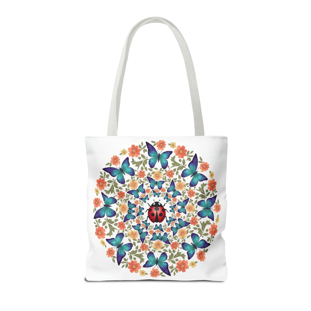 Butterfly & Ladybug Floral Tote Bag – Boho Mandala AOP Beach & Market Bag