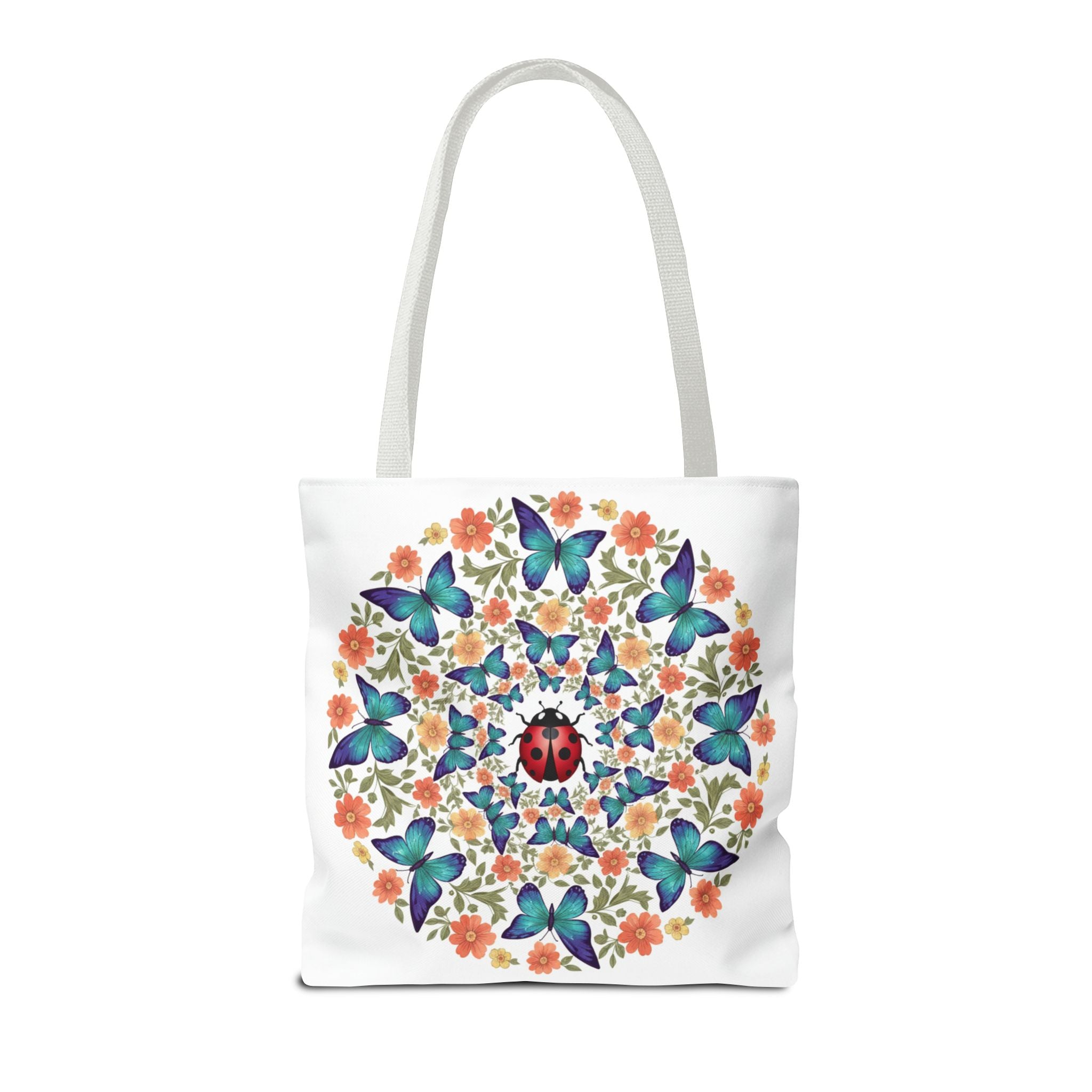 Butterfly & Ladybug Floral Tote Bag – Boho Mandala AOP Beach & Market Bag