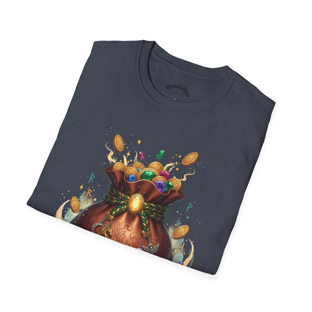 Treasure Pouch T-Shirt — Gold Coins & Gems Fantasy Graphic Tee