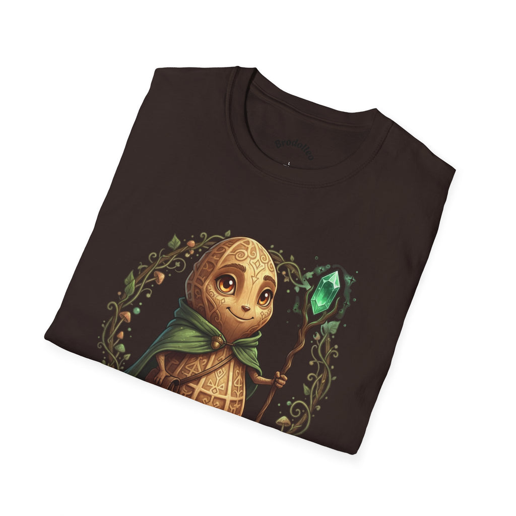 Fantasy Forest Wizard T-Shirt — Cute Turtle Mage with Emerald Staff